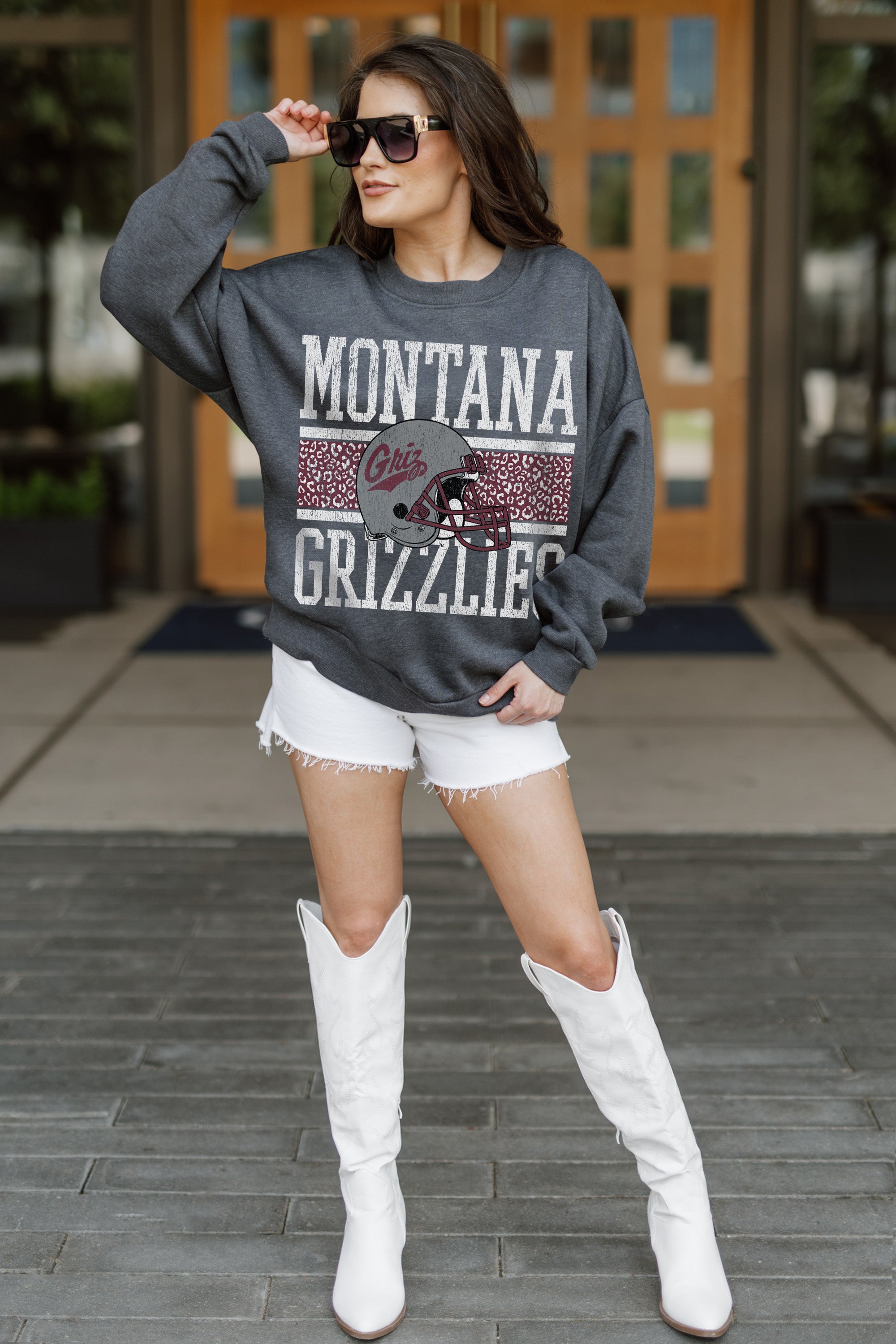 MONTANA GRIZZLIES WILD TAILGATE PREMIUM FLEECE DROP SHOULDER CREWNECK PULLOVER