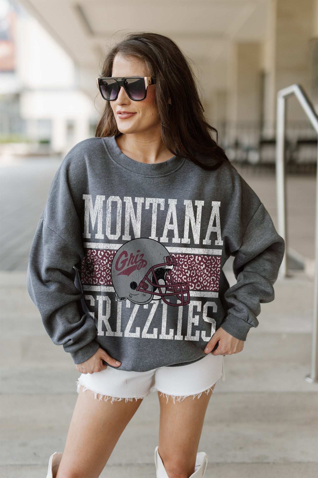 MONTANA GRIZZLIES WILD TAILGATE PREMIUM FLEECE DROP SHOULDER CREWNECK PULLOVER