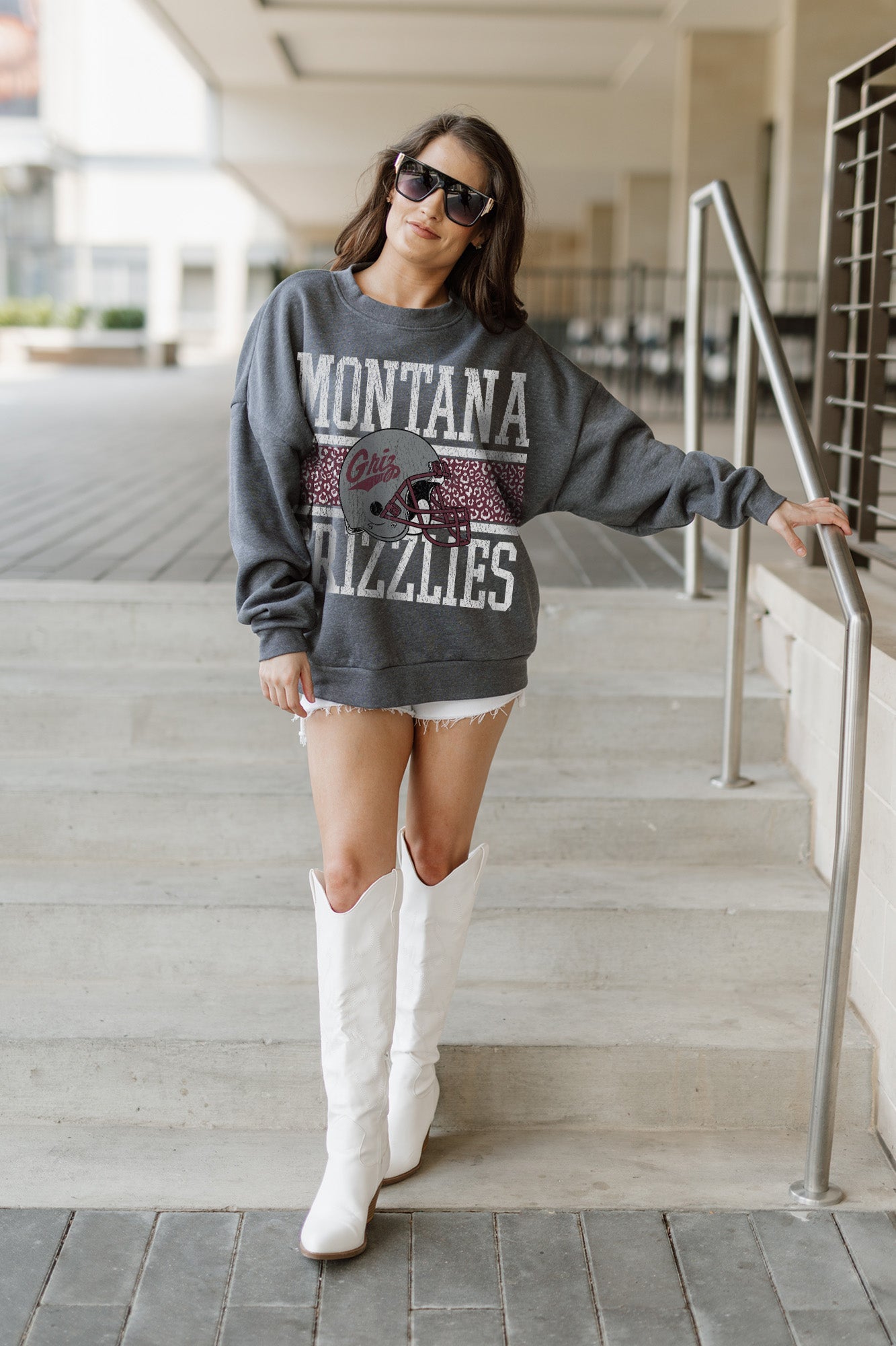 MONTANA GRIZZLIES WILD TAILGATE PREMIUM FLEECE DROP SHOULDER CREWNECK PULLOVER