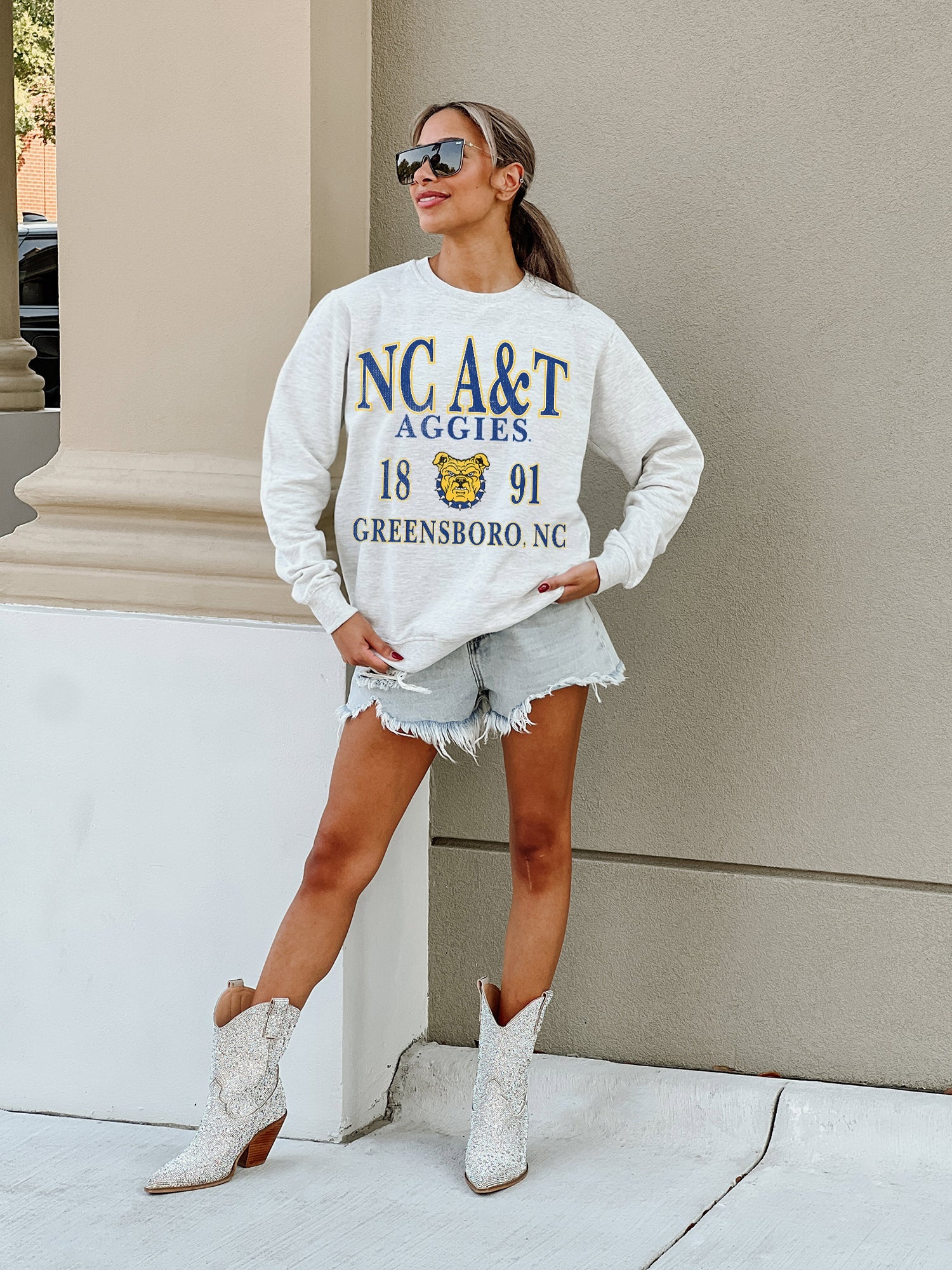 NORTH CAROLINA A&T STATE AGGIES ALLEGIANCE PREMIUM FLEECE DROP SHOULDER CREWNECK PULLOVER