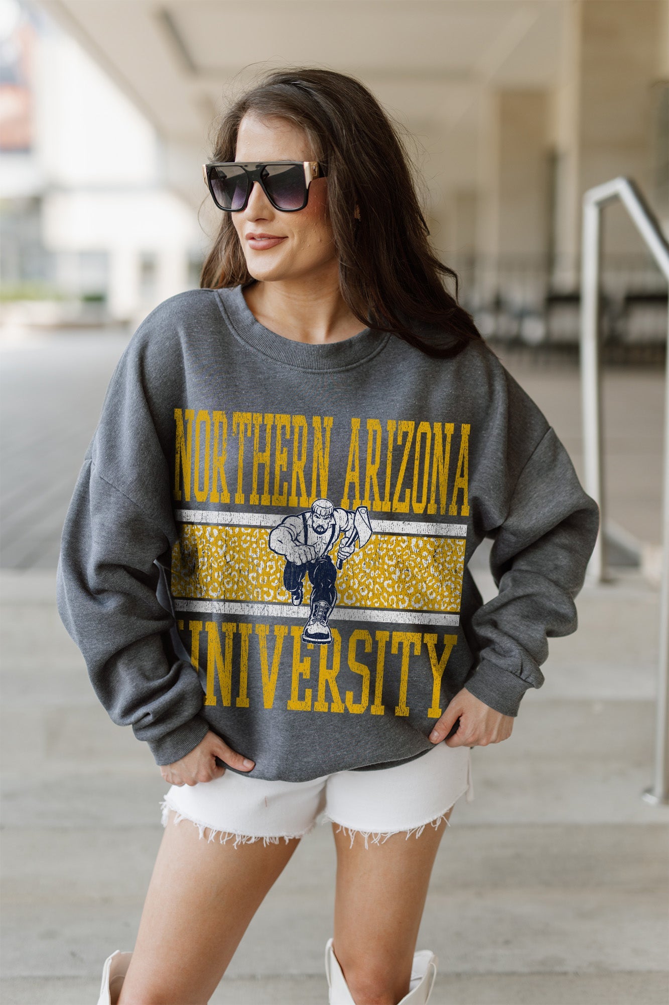 NORTHERN ARIZONA LUMBERJACKS WILD TAILGATE PREMIUM FLEECE DROP SHOULDER CREWNECK PULLOVER