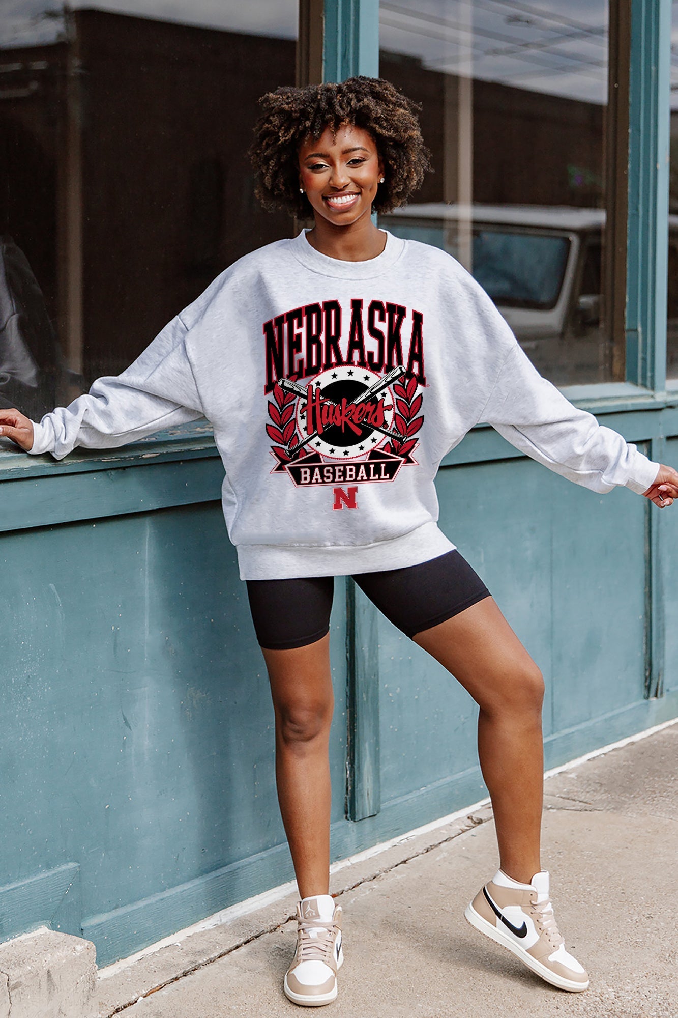 NEBRASKA CORNHUSKERS BASES LOADED PREMIUM FLEECE DROP SHOULDER CREWNECK PULLOVER