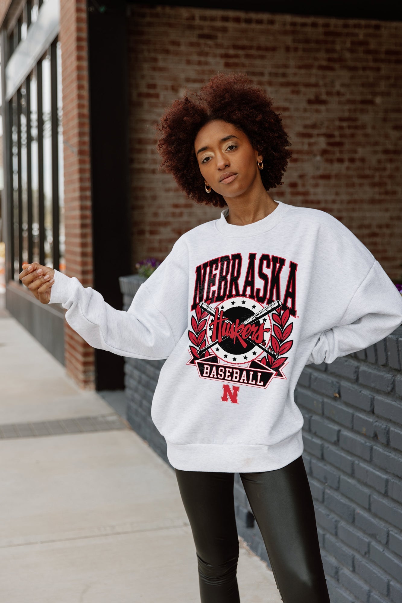 NEBRASKA CORNHUSKERS BASES LOADED PREMIUM FLEECE DROP SHOULDER CREWNECK PULLOVER