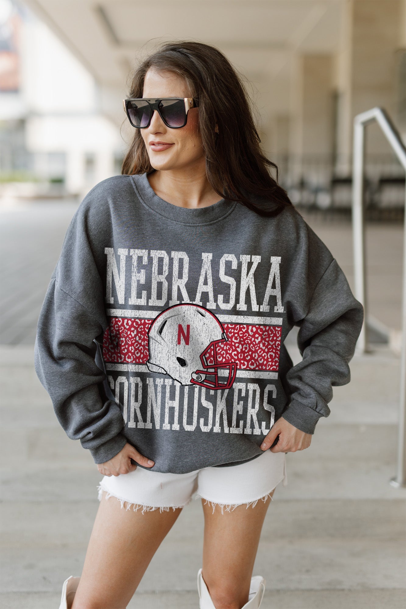 NEBRASKA CORNHUSKERS WILD TAILGATE PREMIUM FLEECE DROP SHOULDER CREWNECK PULLOVER