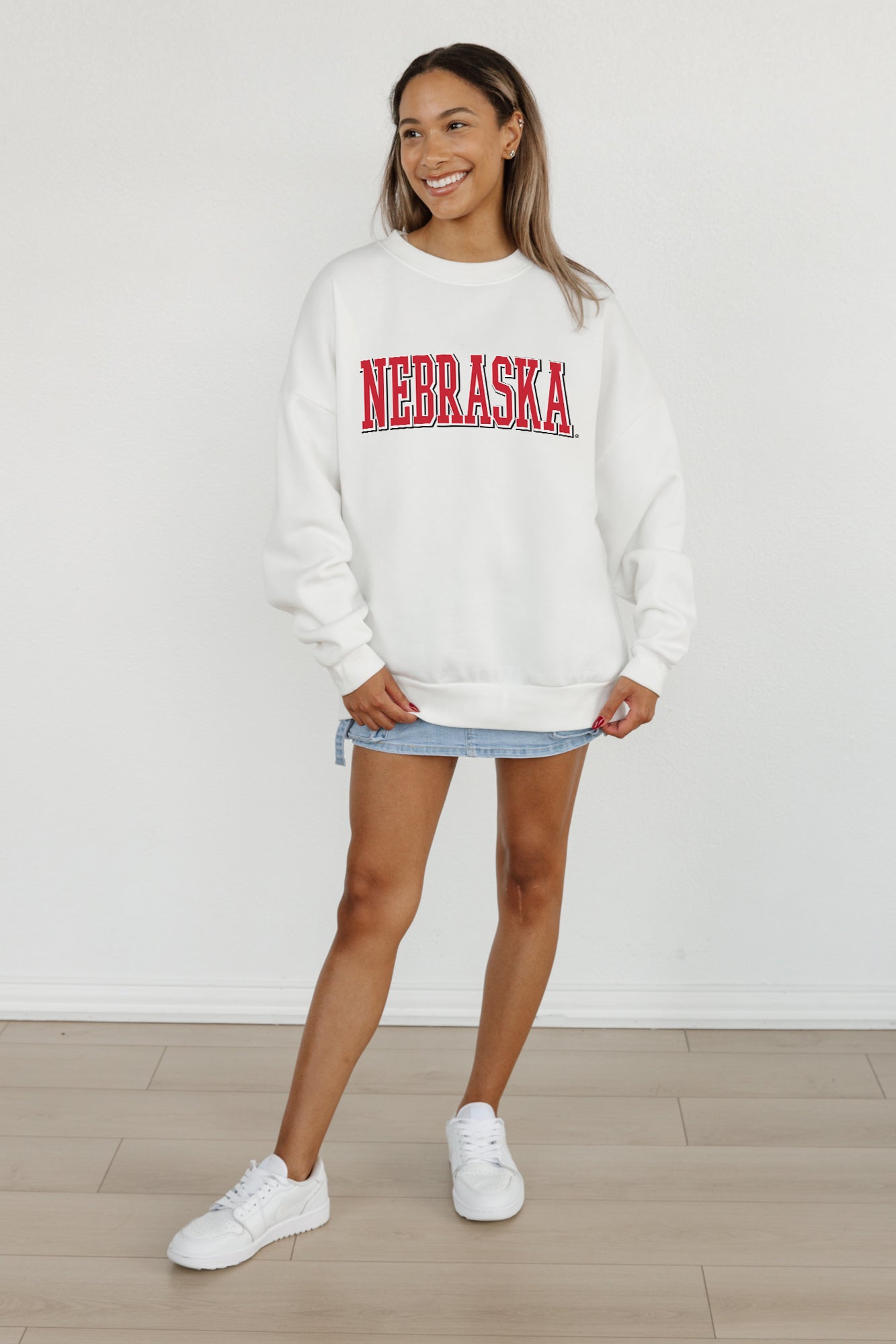 NEBRASKA CORNHUSKERS ALL-STAR APPEAL PREMIUM FLEECE DROP SHOULDER CREWNECK PULLOVER BY MADI PREWETT TROUTT