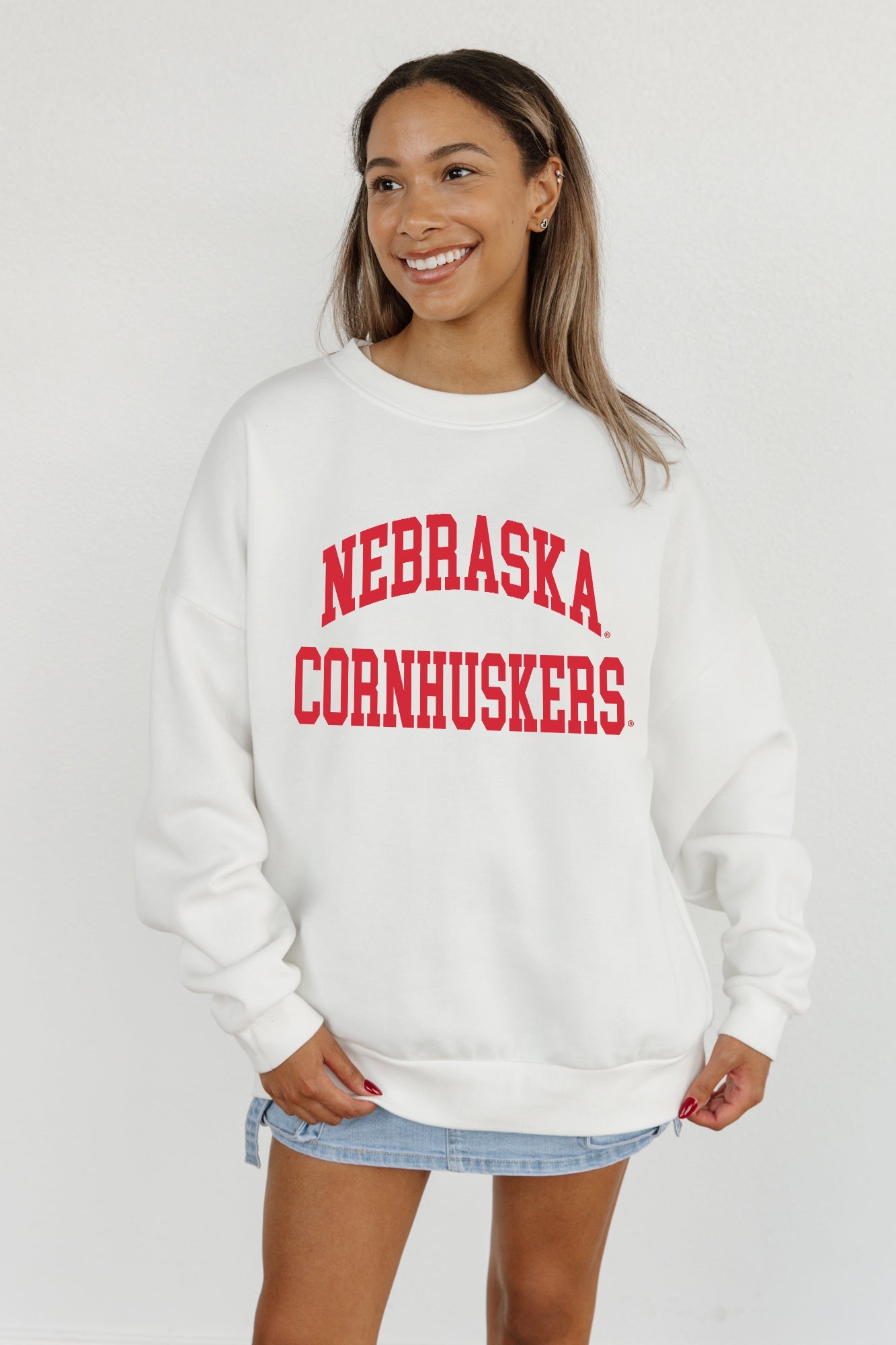 NEBRASKA CORNHUSKERS ALL-STAR STYLE PREMIUM FLEECE DROP SHOULDER CREWNECK PULLOVER BY MADI PREWETT TROUTT