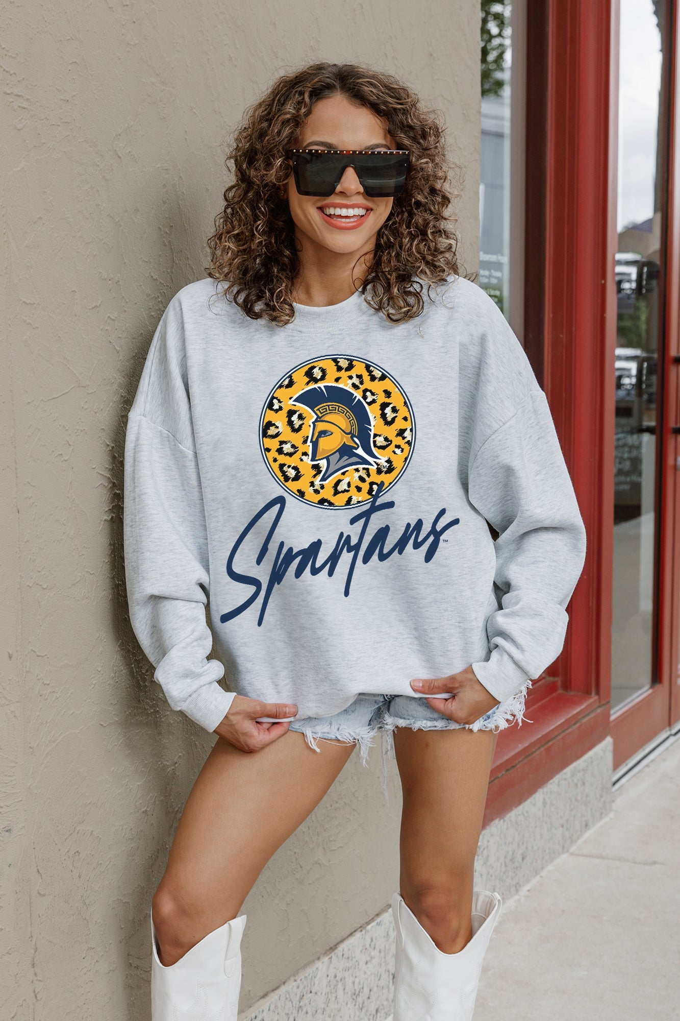 UNC GREENSBORO SPARTANS GOING WILD PREMIUM FLEECE DROP SHOULDER CREWNECK PULLOVER