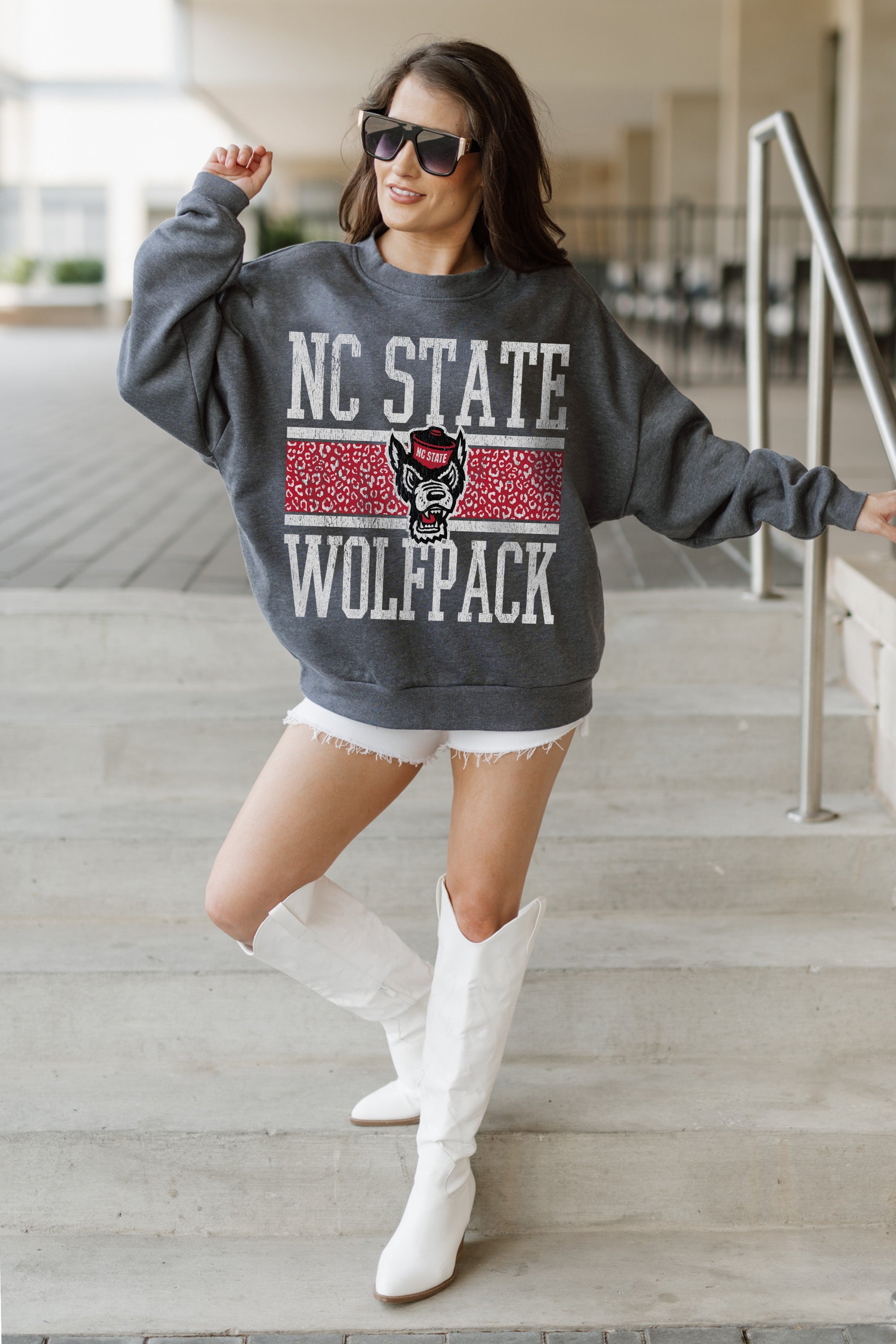 NORTH CAROLINA STATE WOLFPACK WILD TAILGATE PREMIUM FLEECE DROP SHOULDER CREWNECK PULLOVER