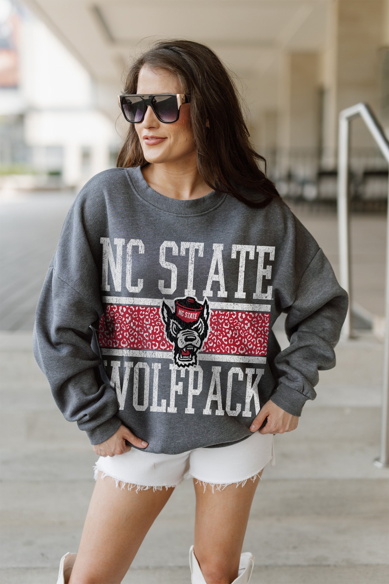 NORTH CAROLINA STATE WOLFPACK WILD TAILGATE PREMIUM FLEECE DROP SHOULDER CREWNECK PULLOVER