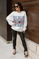 NEW ENGLAND PATRIOTS FAIR CATCH PREMIUM FLEECE DROP SHOULDER CREWNECK PULLOVER