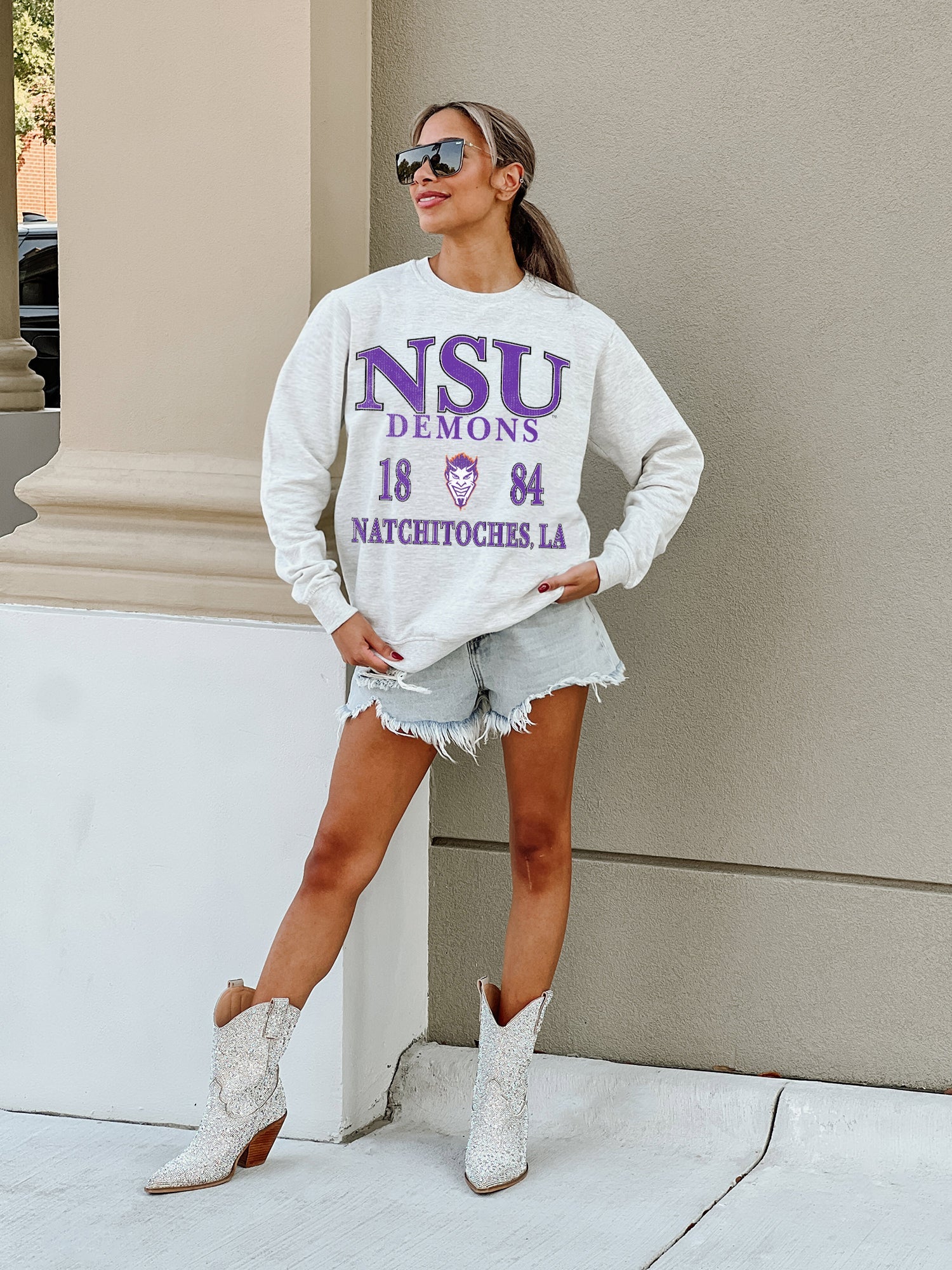 NORTHWESTERN STATE DEMONS ALLEGIANCE PREMIUM FLEECE DROP SHOULDER CREWNECK PULLOVER