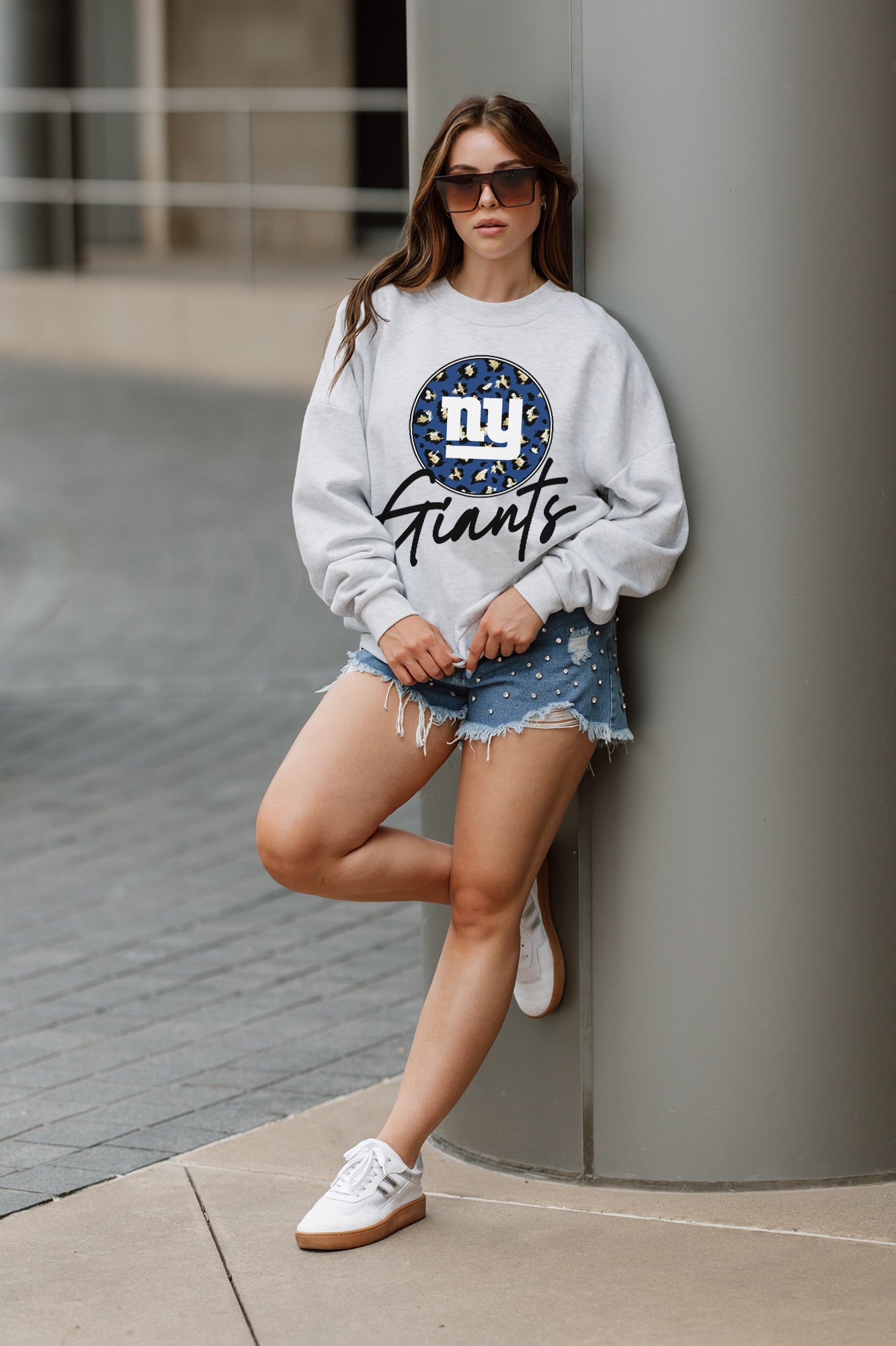 NEW YORK GIANTS GOING WILD PREMIUM FLEECE DROP SHOULDER CREWNECK PULLOVER