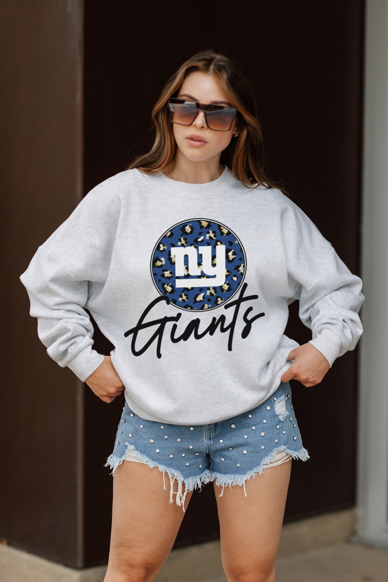 NEW YORK GIANTS GOING WILD PREMIUM FLEECE DROP SHOULDER CREWNECK PULLOVER