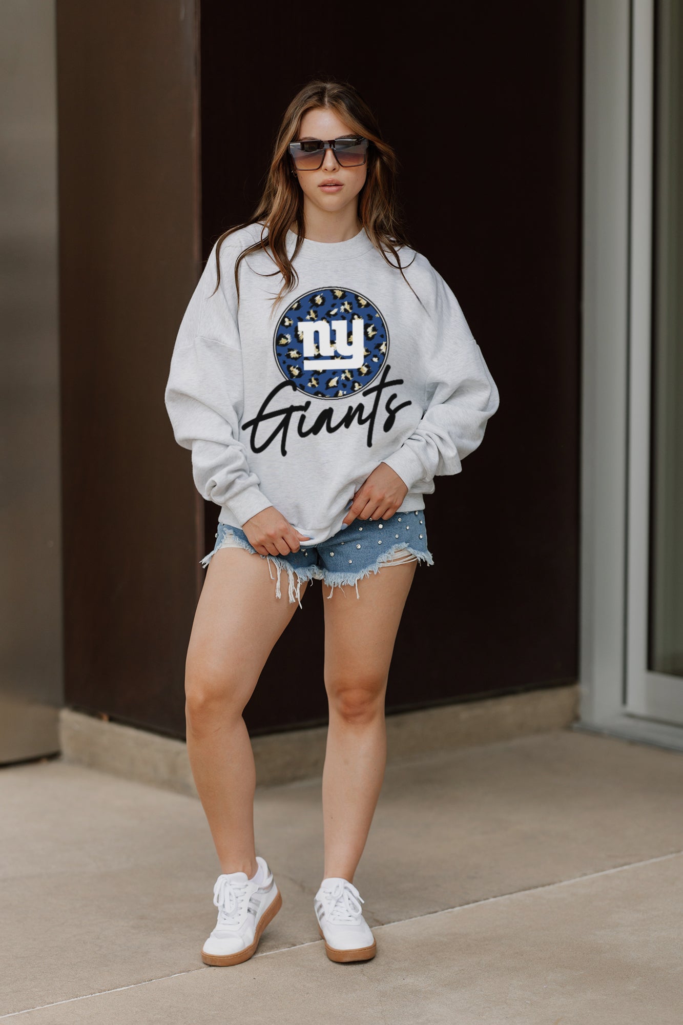 NEW YORK GIANTS GOING WILD PREMIUM FLEECE DROP SHOULDER CREWNECK PULLOVER