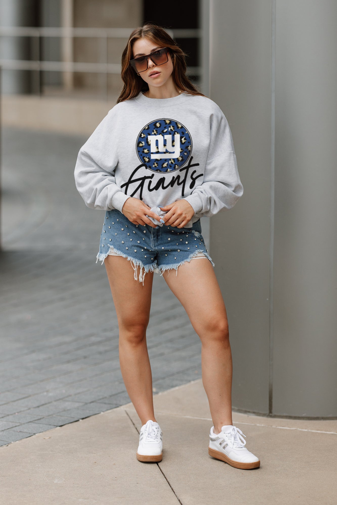 NEW YORK GIANTS GOING WILD PREMIUM FLEECE DROP SHOULDER CREWNECK PULLOVER