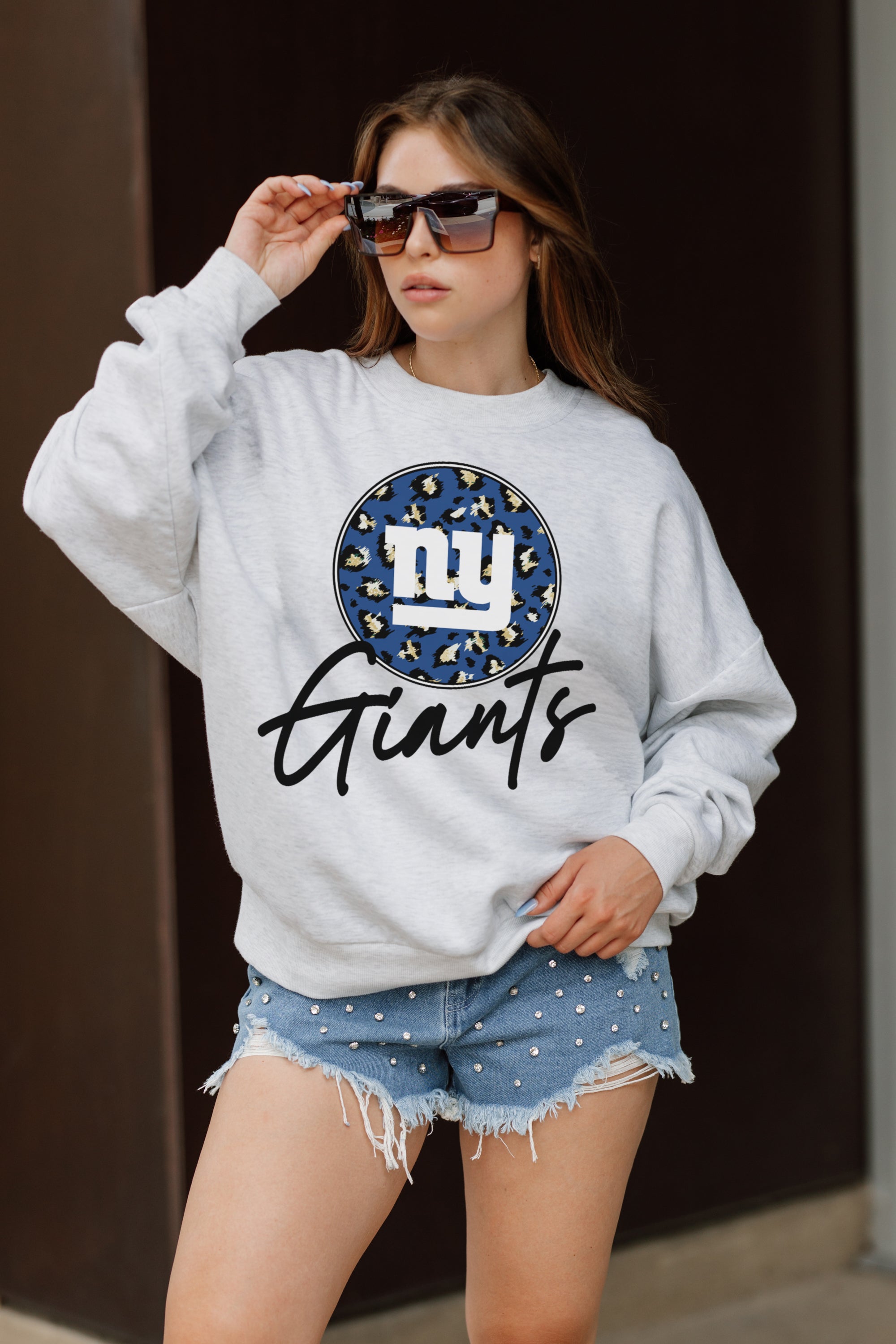 NEW YORK GIANTS GOING WILD PREMIUM FLEECE DROP SHOULDER CREWNECK PULLOVER