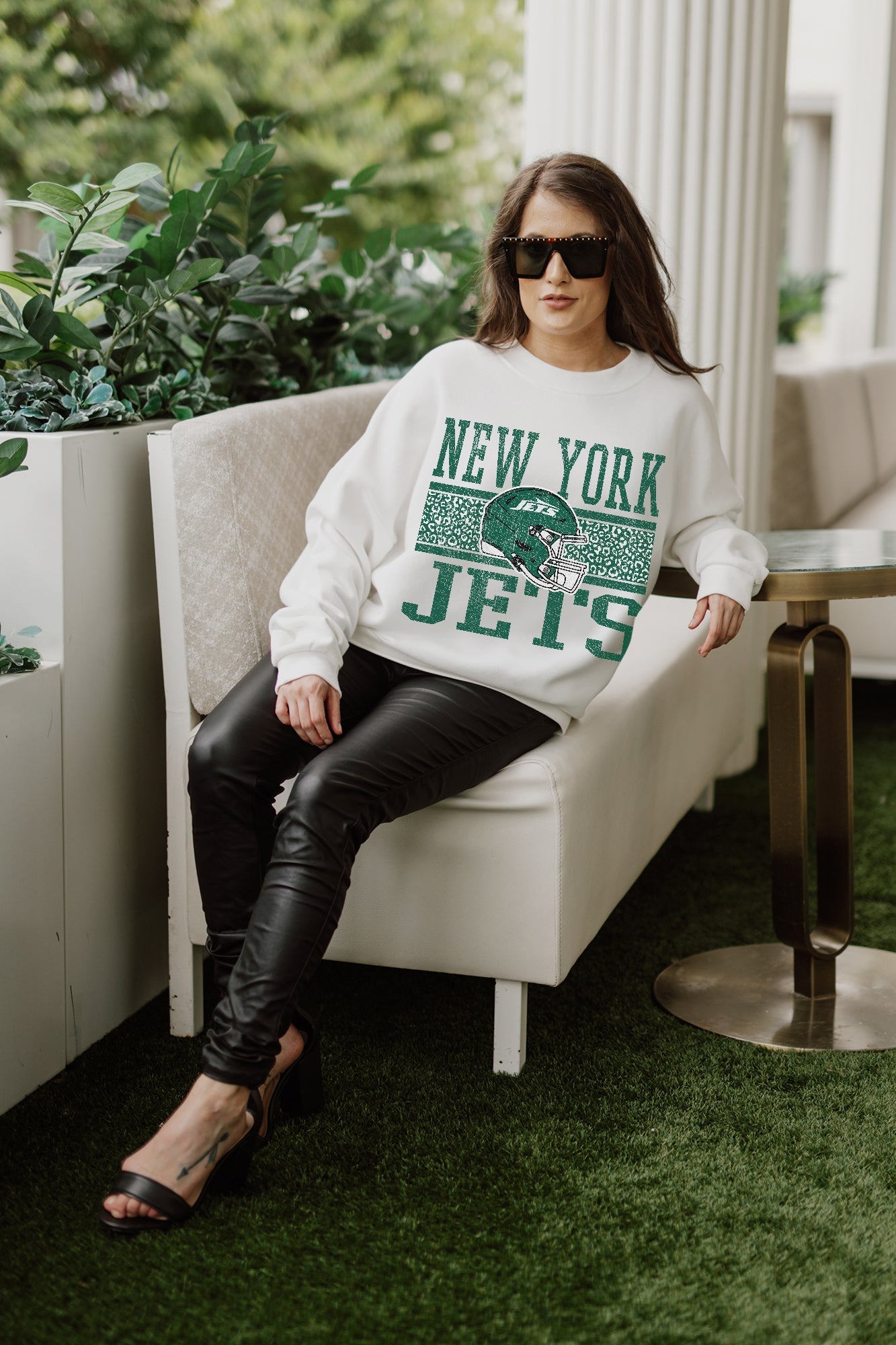 NEW YORK JETS FAIR CATCH PREMIUM FLEECE DROP SHOULDER CREWNECK PULLOVER