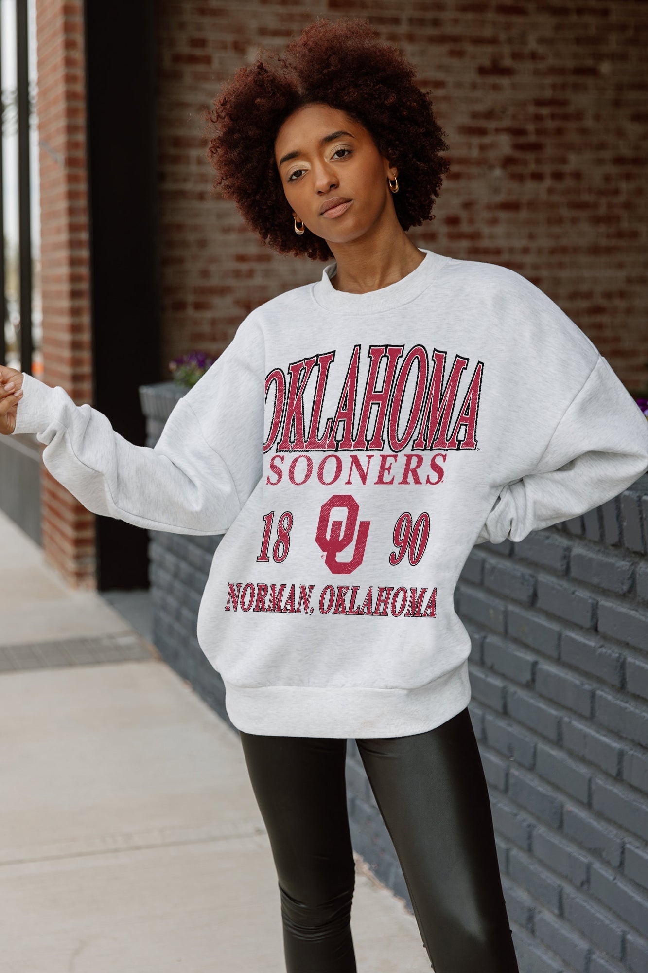 OKLAHOMA SOONERS ALLEGIANCE PREMIUM FLEECE DROP SHOULDER CREWNECK PULLOVER