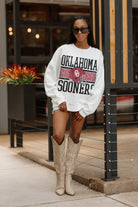 OKLAHOMA SOONERS FAIR CATCH PREMIUM FLEECE DROP SHOULDER CREWNECK PULLOVER