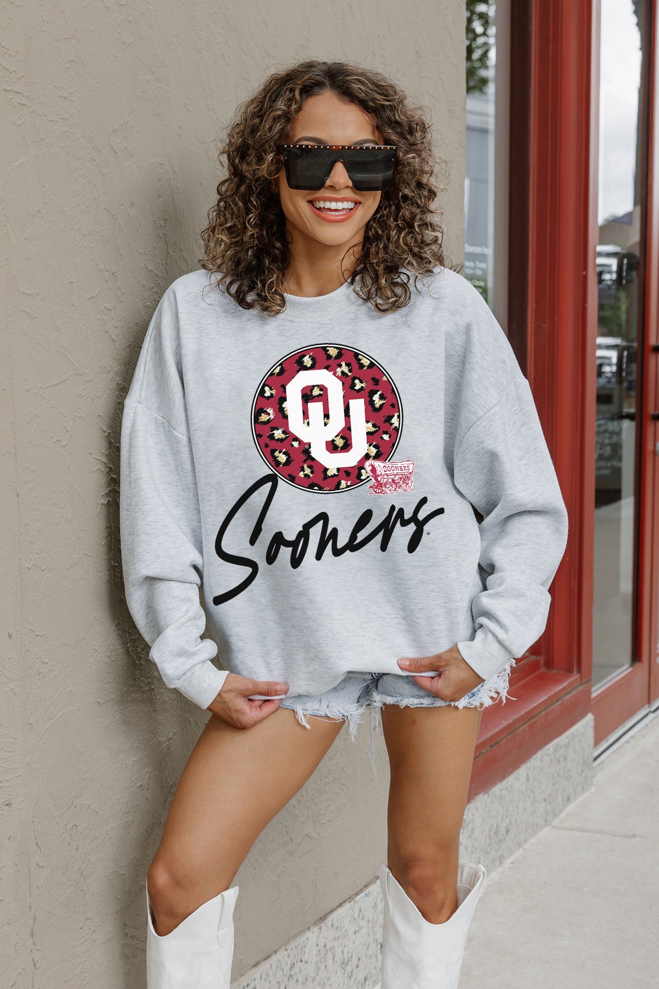 OKLAHOMA SOONERS GOING WILD PREMIUM FLEECE DROP SHOULDER CREWNECK PULLOVER