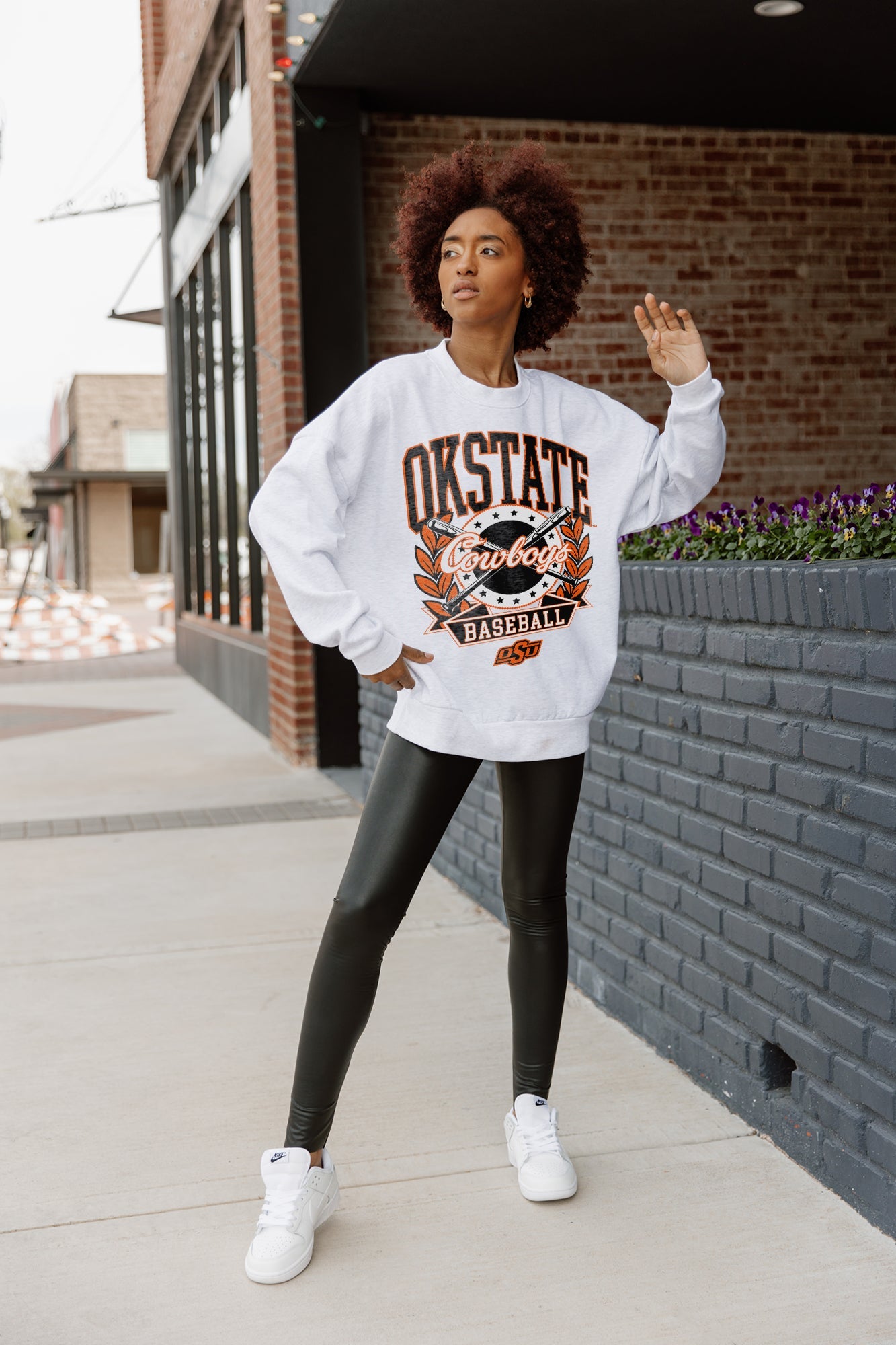 OKLAHOMA STATE COWBOYS BASES LOADED PREMIUM FLEECE DROP SHOULDER CREWNECK PULLOVER