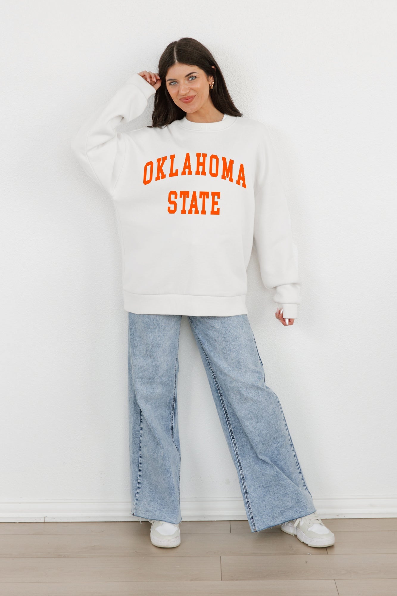 OKLAHOMA STATE COWBOYS ALL-STAR STYLE PREMIUM FLEECE DROP SHOULDER CREWNECK PULLOVER BY MADI PREWETT TROUTT