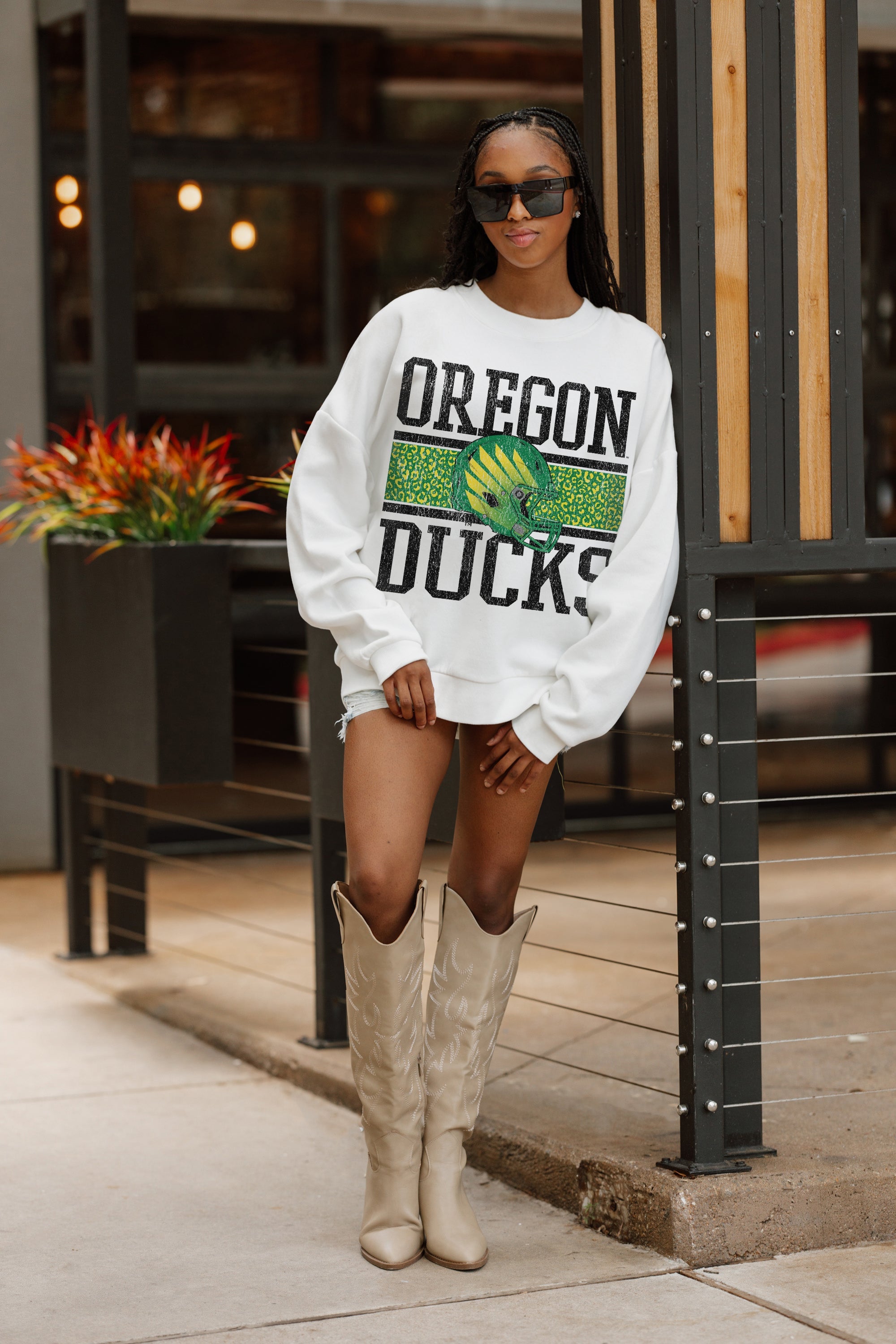 OREGON DUCKS FAIR CATCH PREMIUM FLEECE DROP SHOULDER CREWNECK PULLOVER