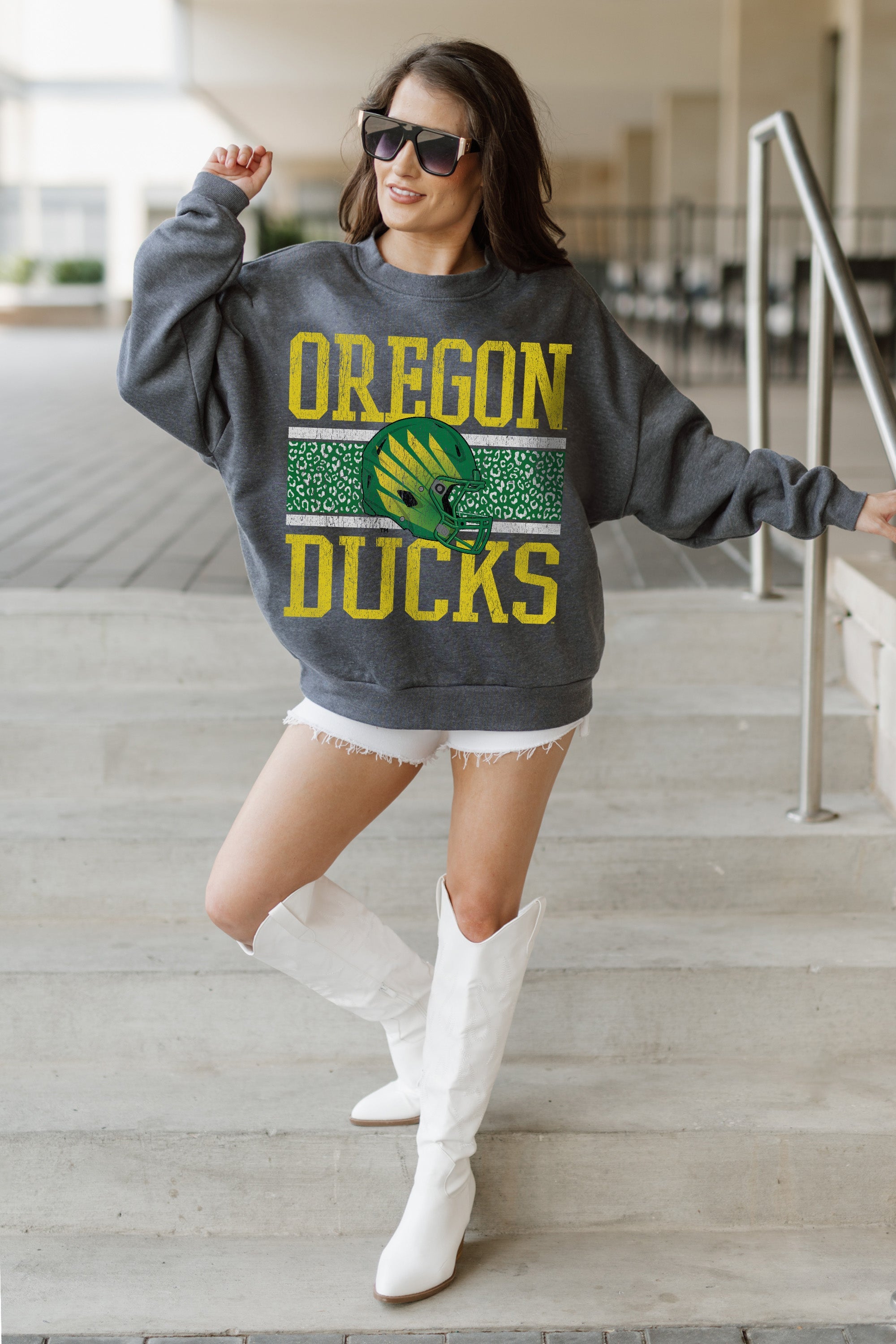 OREGON DUCKS WILD TAILGATE PREMIUM FLEECE DROP SHOULDER CREWNECK PULLOVER