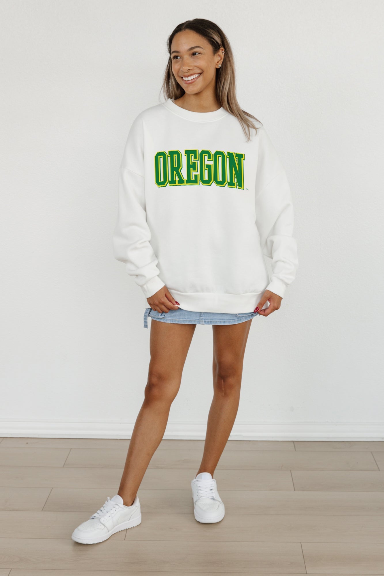 OREGON DUCKS ALL-STAR APPEAL PREMIUM FLEECE DROP SHOULDER CREWNECK PULLOVER BY MADI PREWETT TROUTT