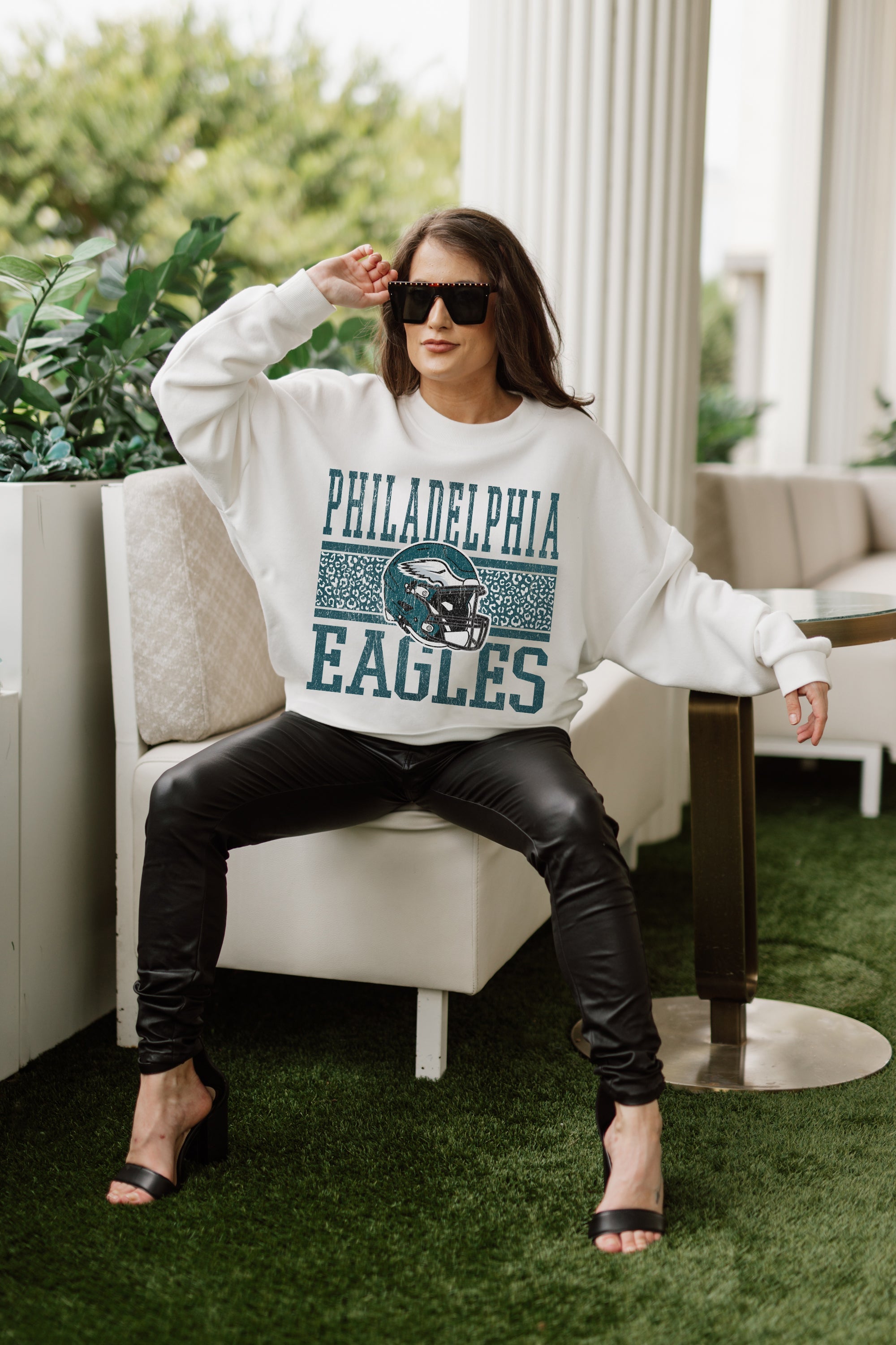 PHILADELPHIA EAGLES FAIR CATCH PREMIUM FLEECE DROP SHOULDER CREWNECK PULLOVER