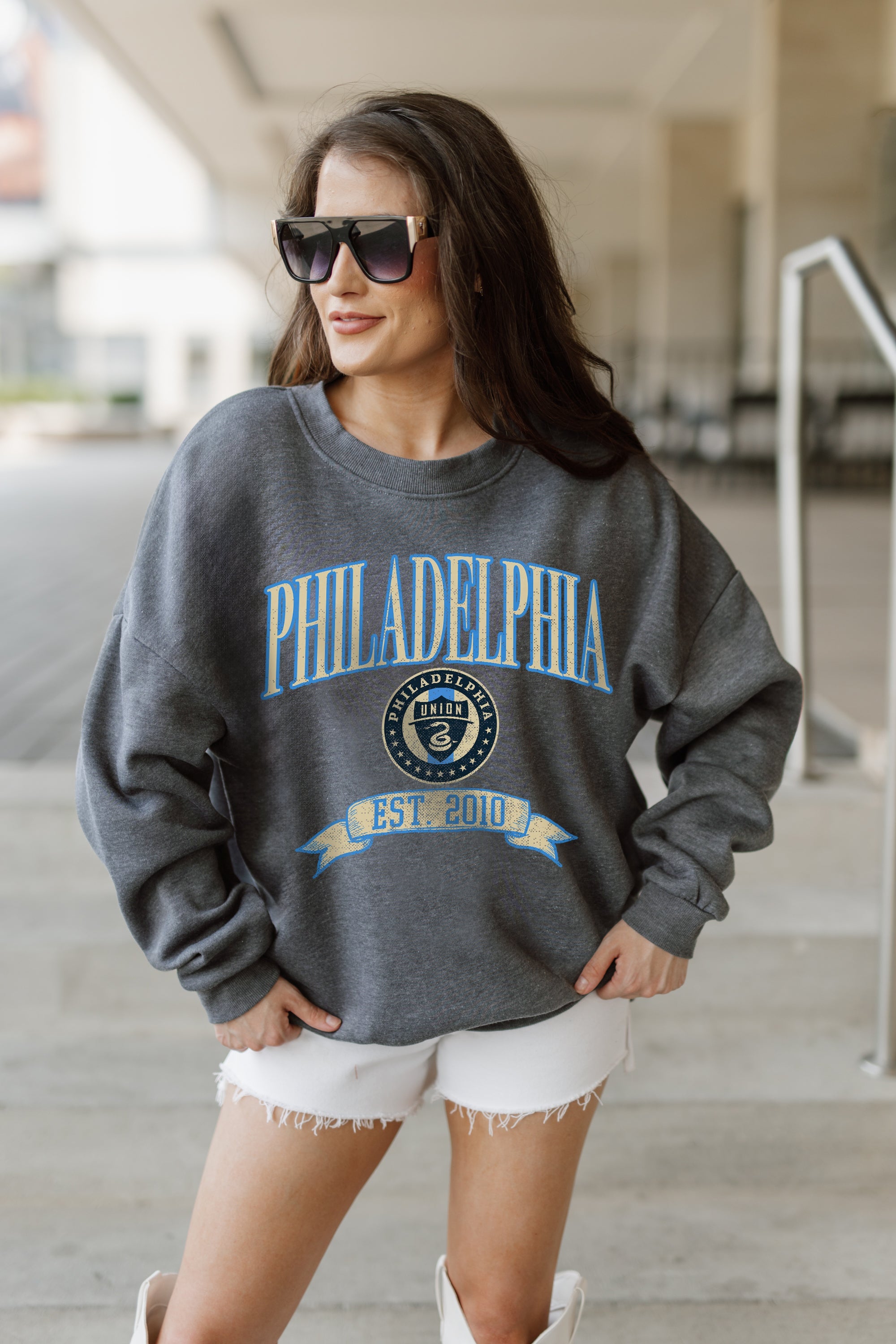 PHILADELPHIA UNION SEAL THE DEAL PREMIUM FLEECE DROP SHOULDER CREWNECK PULLOVER