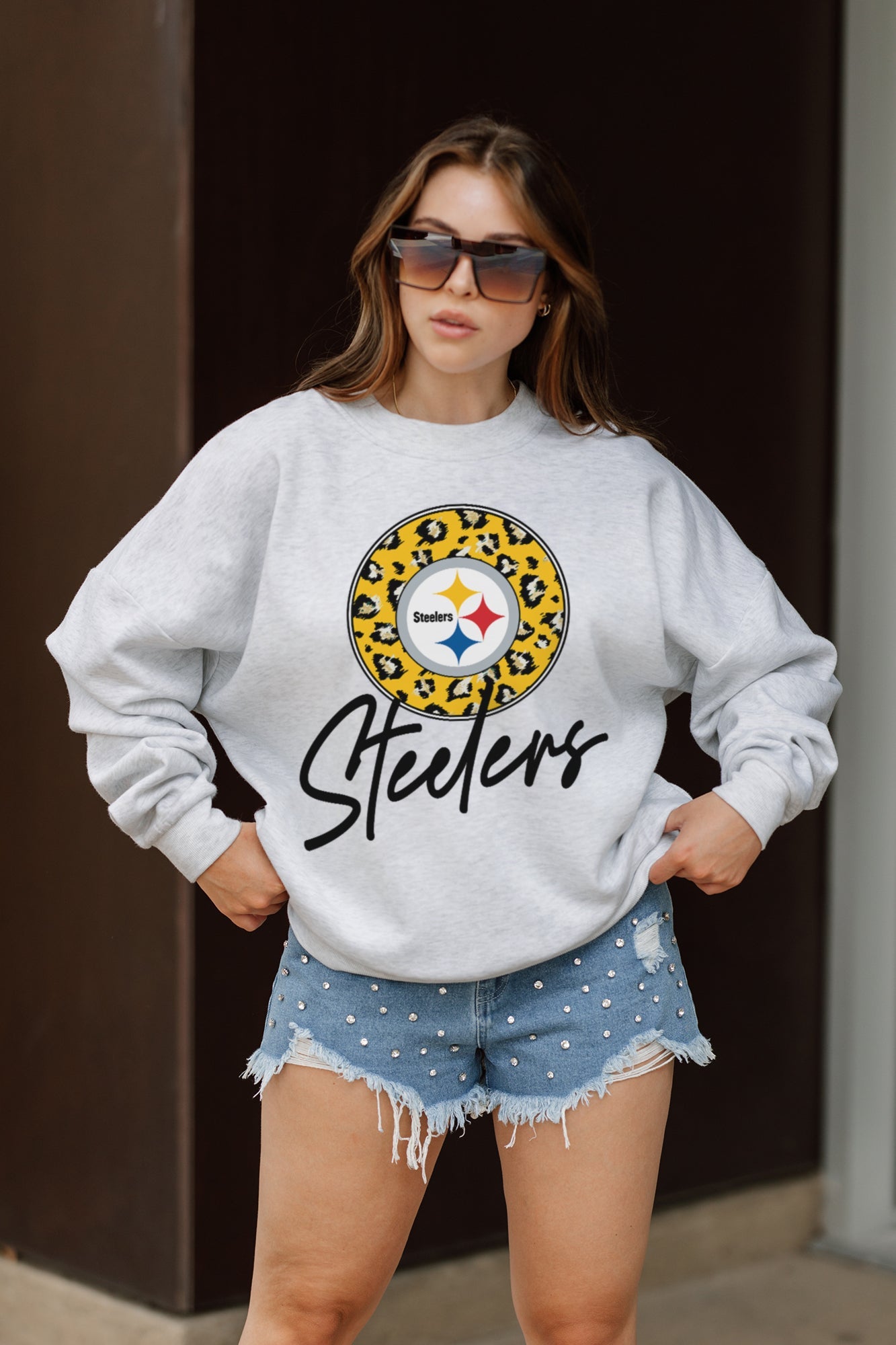 PITTSBURGH STEELERS GOING WILD PREMIUM FLEECE DROP SHOULDER CREWNECK PULLOVER