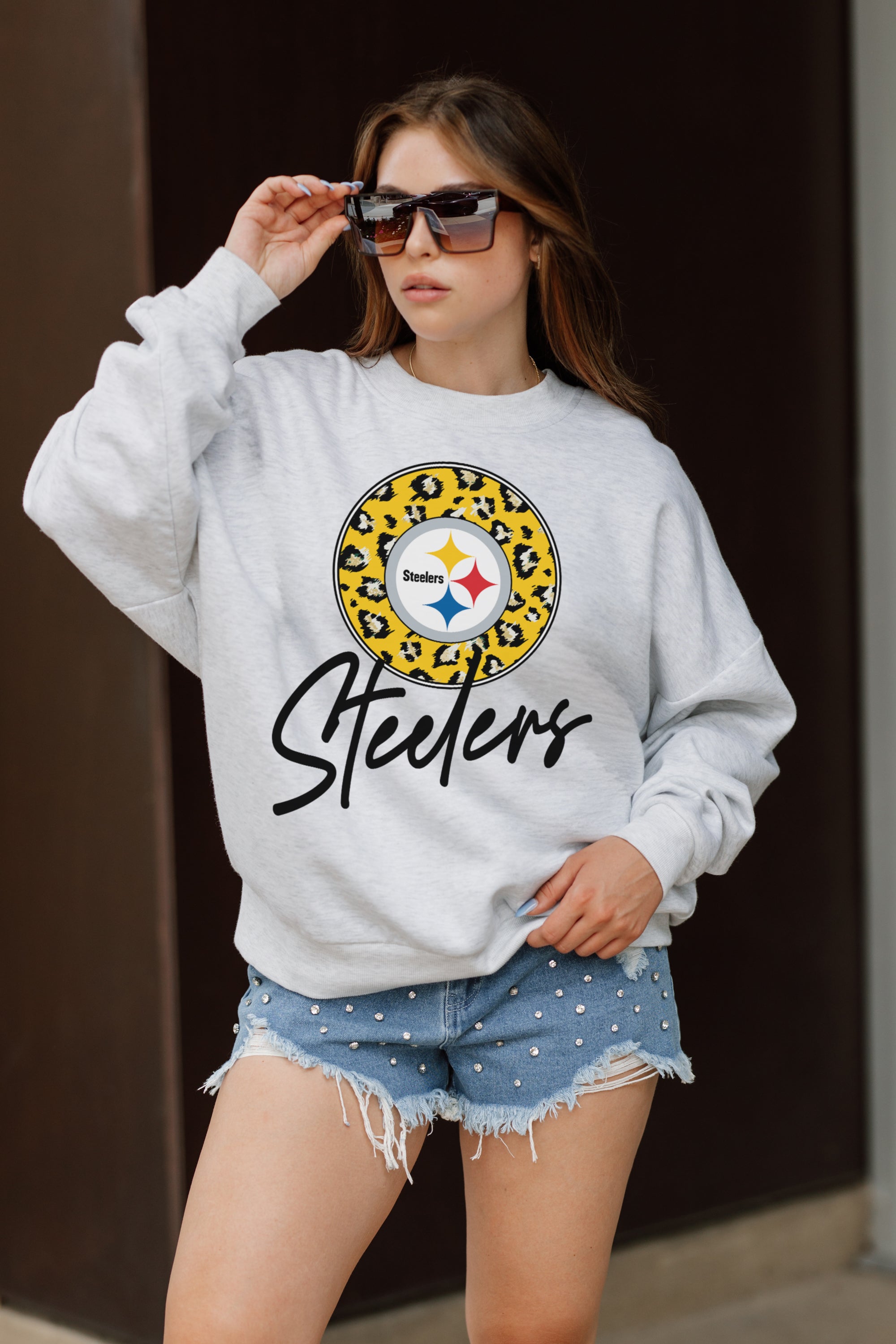 PITTSBURGH STEELERS GOING WILD PREMIUM FLEECE DROP SHOULDER CREWNECK PULLOVER