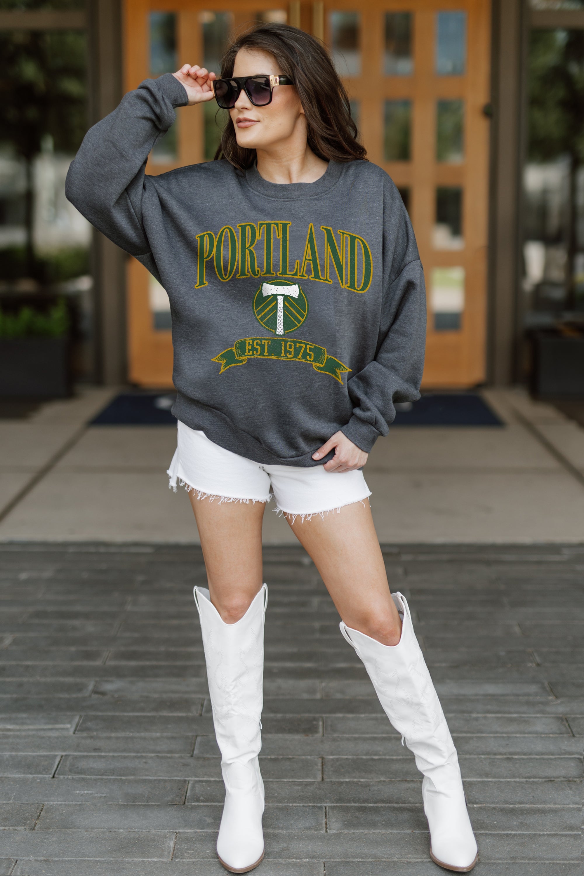 PORTLAND TIMBERS SEAL THE DEAL PREMIUM FLEECE DROP SHOULDER CREWNECK PULLOVER