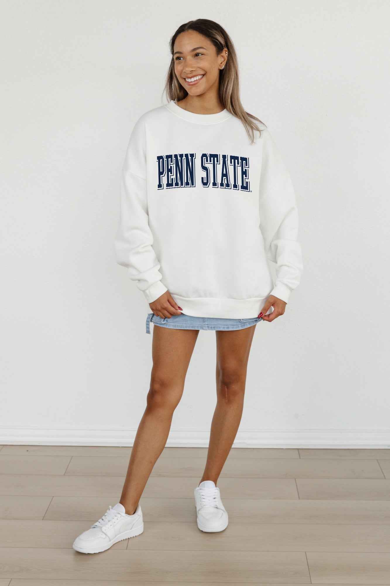 PENN STATE NITTANY LIONS ALL-STAR APPEAL PREMIUM FLEECE DROP SHOULDER CREWNECK PULLOVER BY MADI PREWETT TROUTT