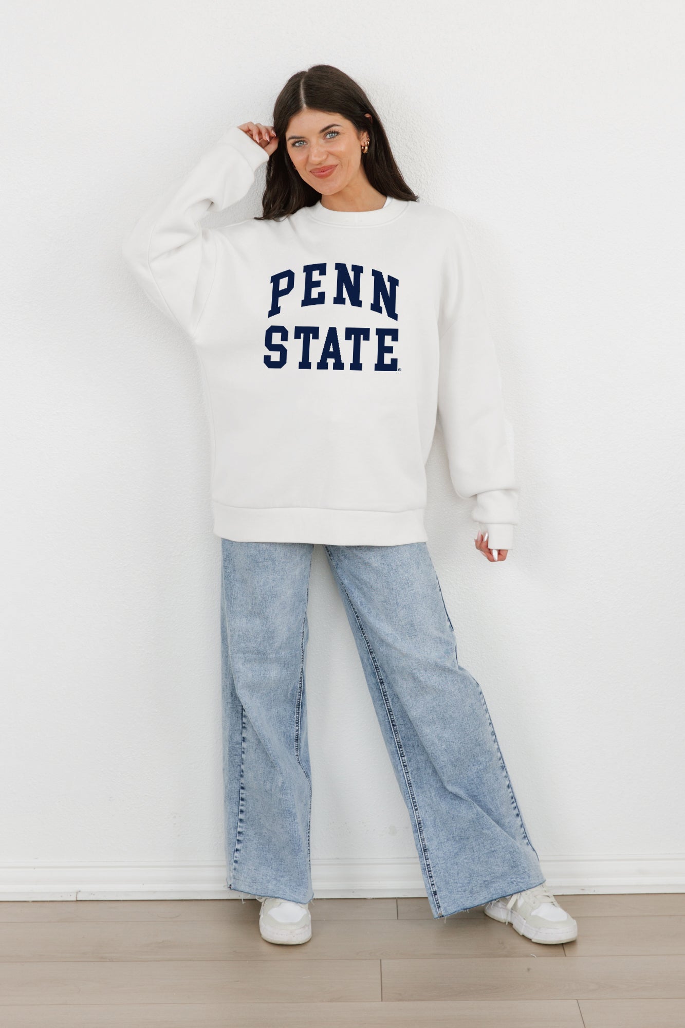 PENN STATE NITTANY LIONS ALL-STAR STYLE PREMIUM FLEECE DROP SHOULDER CREWNECK PULLOVER BY MADI PREWETT TROUTT