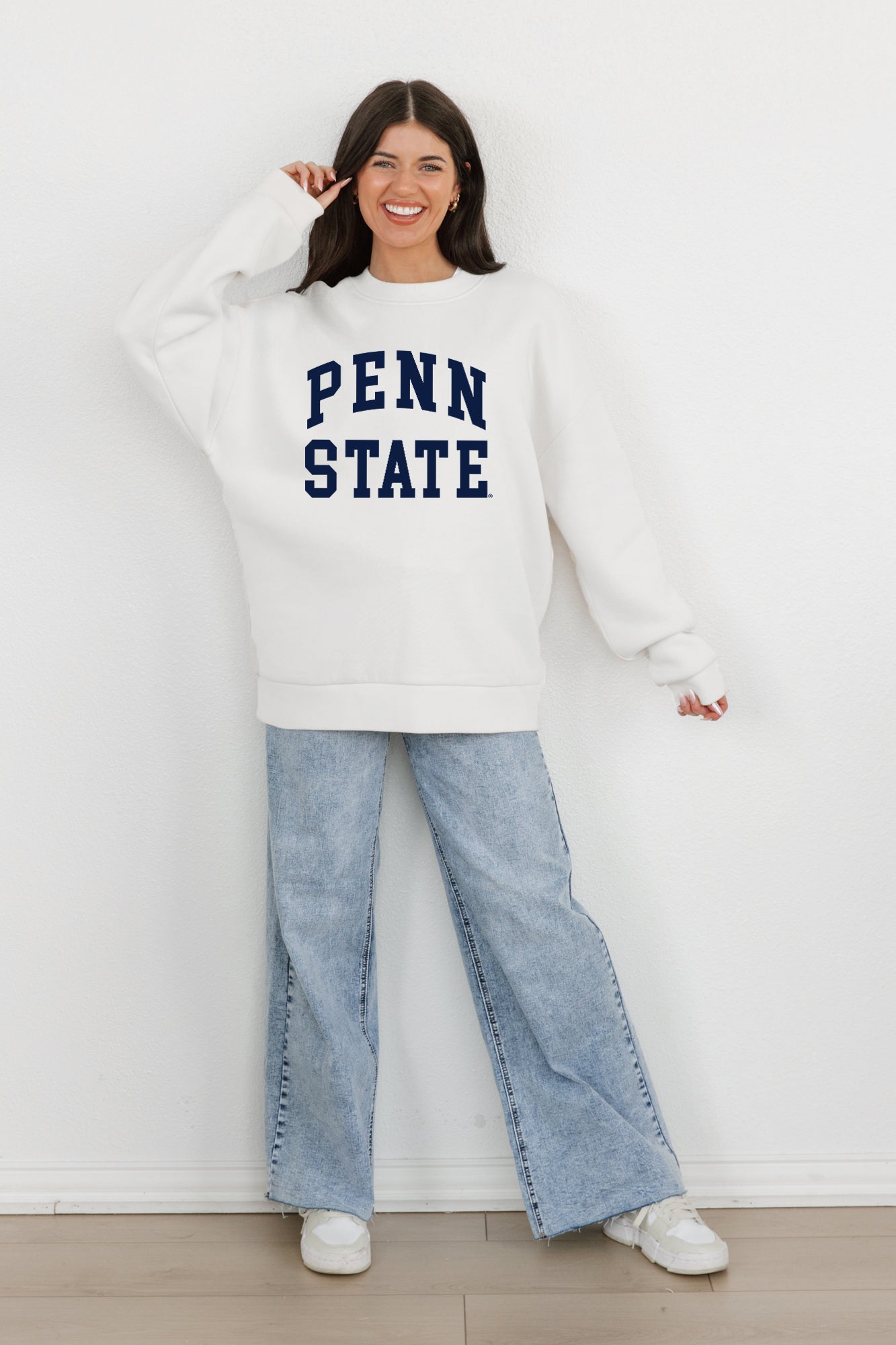 PENN STATE NITTANY LIONS ALL-STAR STYLE PREMIUM FLEECE DROP SHOULDER CREWNECK PULLOVER BY MADI PREWETT TROUTT