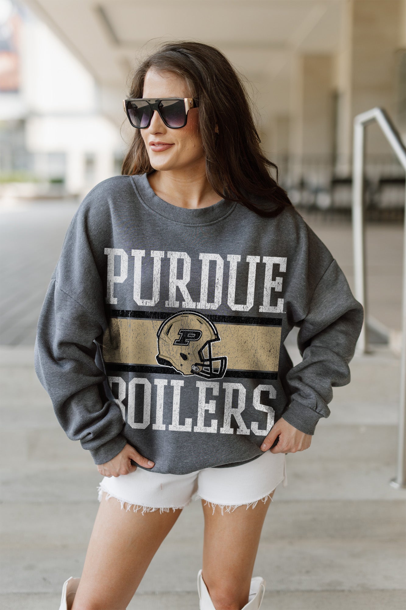 PURDUE BOILERMAKERS WILD TAILGATE PREMIUM FLEECE DROP SHOULDER CREWNECK PULLOVER