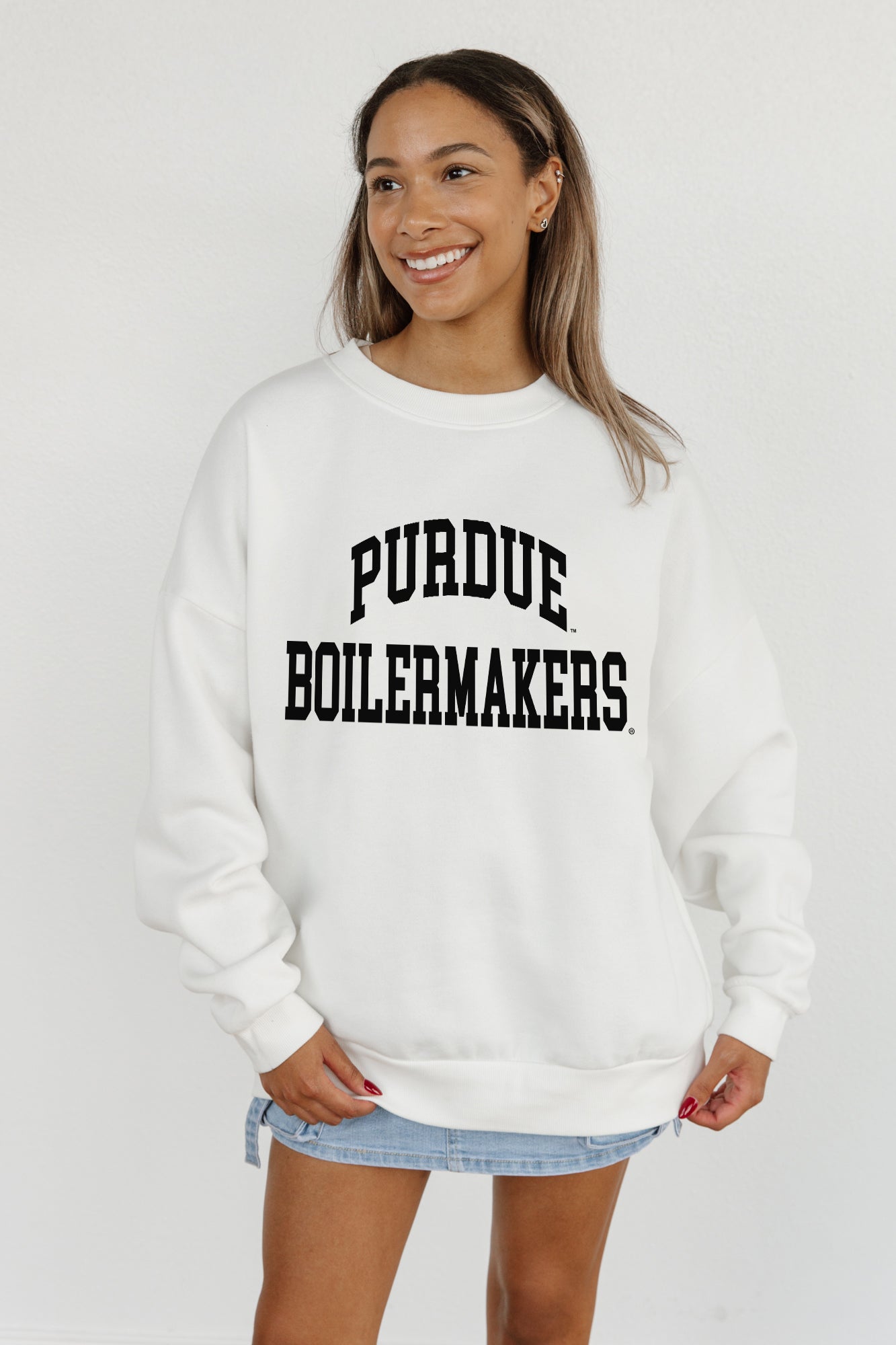 PURDUE BOILERMAKERS ALL-STAR STYLE PREMIUM FLEECE DROP SHOULDER CREWNECK PULLOVER BY MADI PREWETT TROUTT