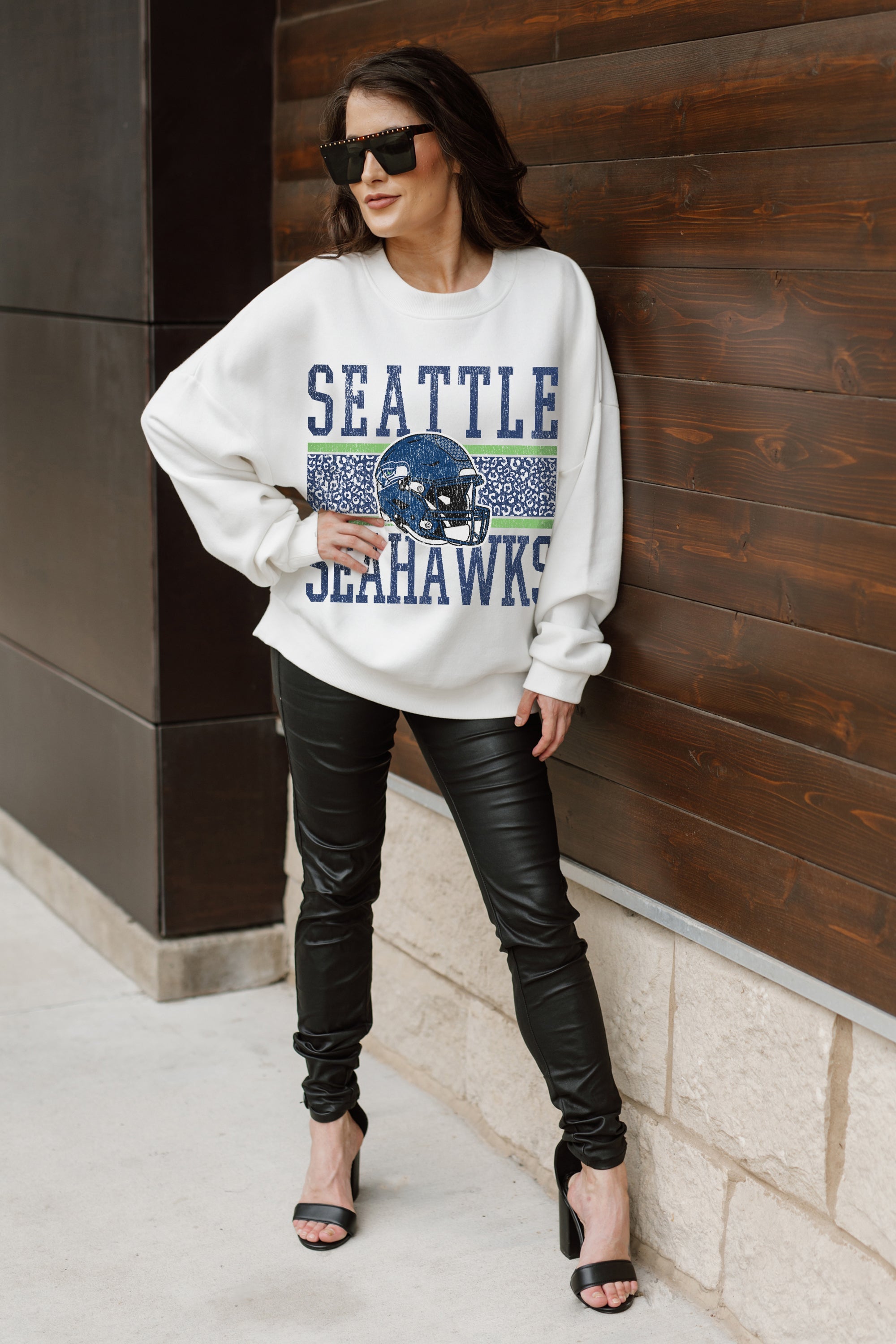 SEATTLE SEAHAWKS FAIR CATCH PREMIUM FLEECE DROP SHOULDER CREWNECK PULLOVER