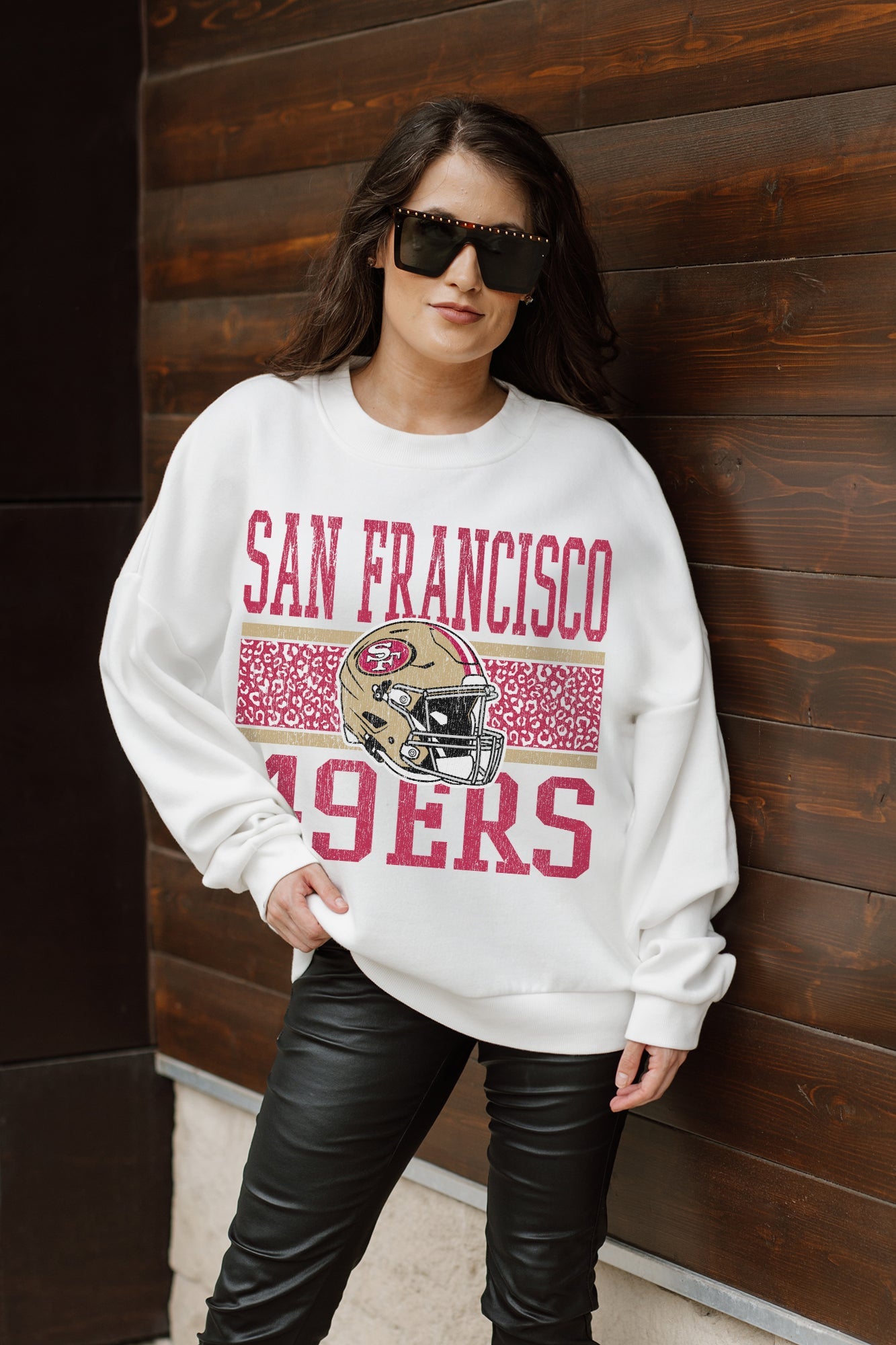 SAN FRANCISCO 49ERS FAIR CATCH PREMIUM FLEECE DROP SHOULDER CREWNECK PULLOVER