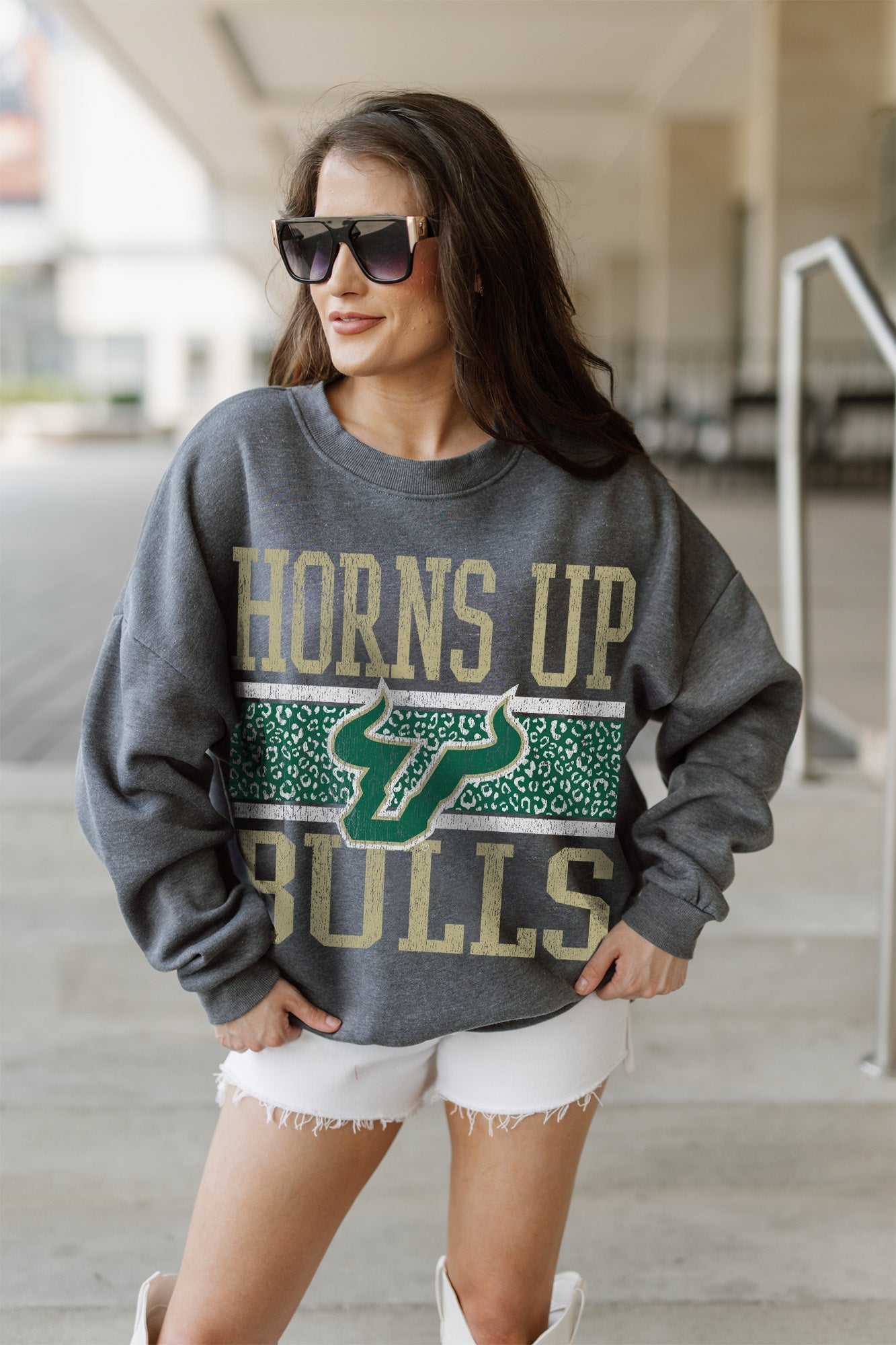 SOUTH FLORIDA BULLS WILD TAILGATE PREMIUM FLEECE DROP SHOULDER CREWNECK PULLOVER