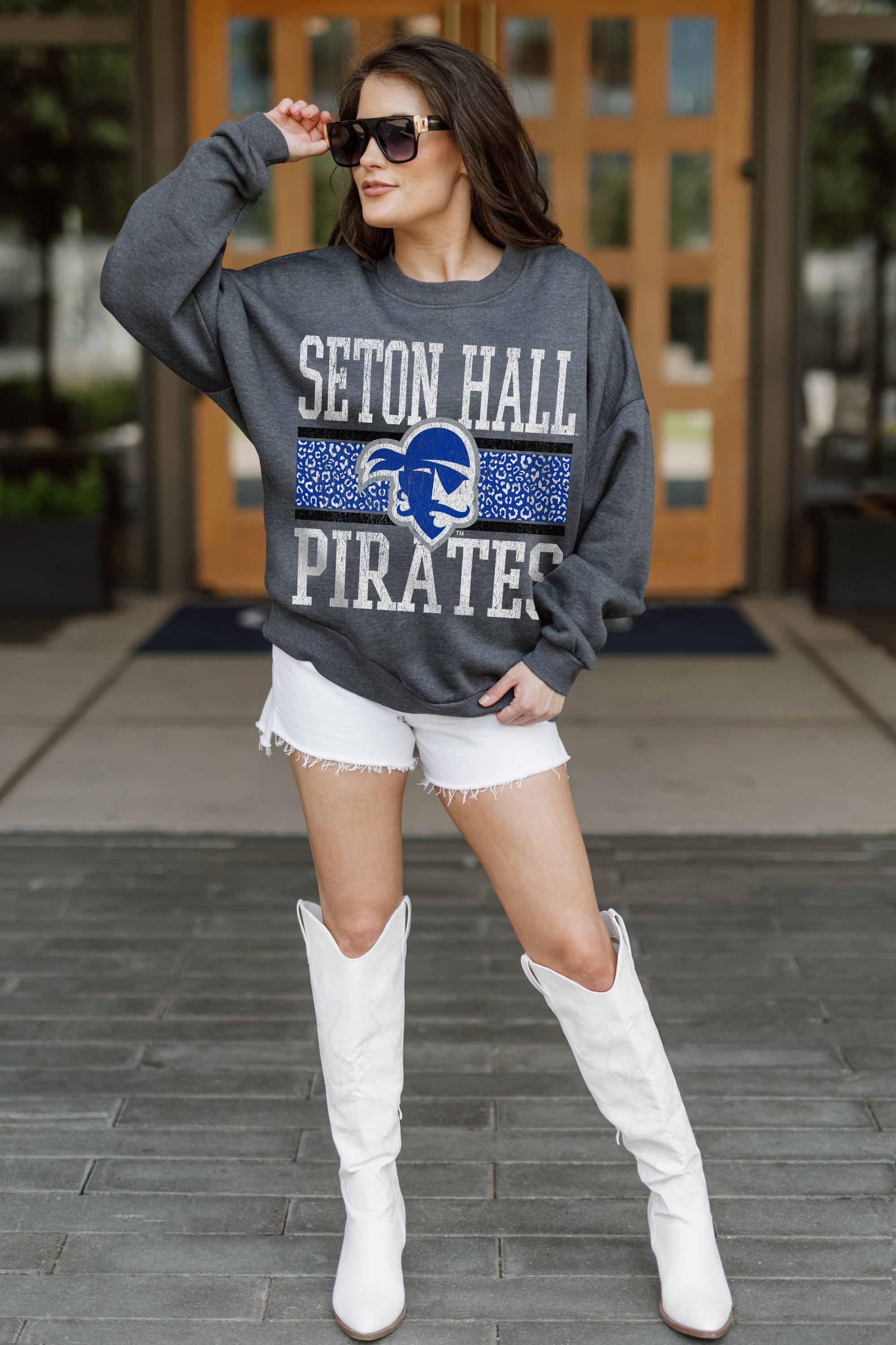 SETON HALL PIRATES WILD TAILGATE PREMIUM FLEECE DROP SHOULDER CREWNECK PULLOVER