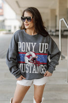 SMU MUSTANGS WILD TAILGATE PREMIUM FLEECE DROP SHOULDER CREWNECK PULLOVER