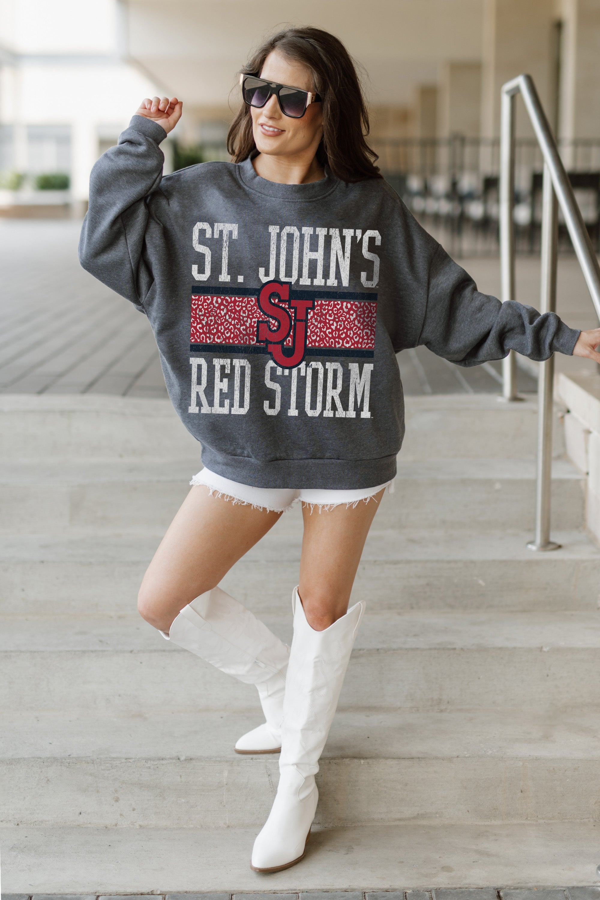 ST. JOHN'S RED STORM WILD TAILGATE PREMIUM FLEECE DROP SHOULDER CREWNECK PULLOVER