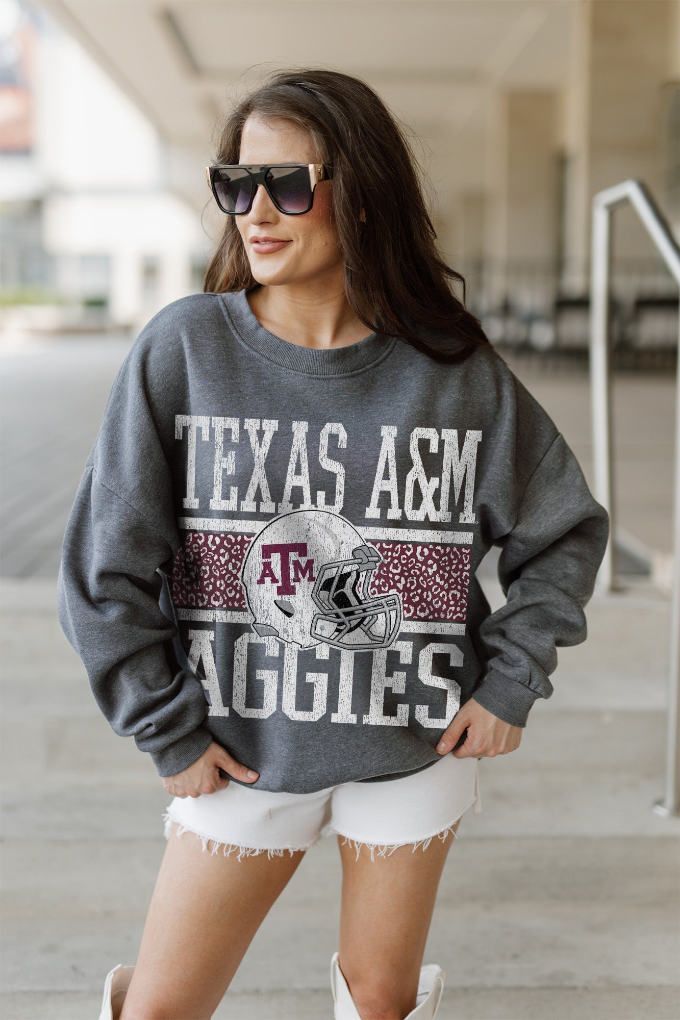 TEXAS A&M AGGIES WILD TAILGATE PREMIUM FLEECE DROP SHOULDER CREWNECK PULLOVER