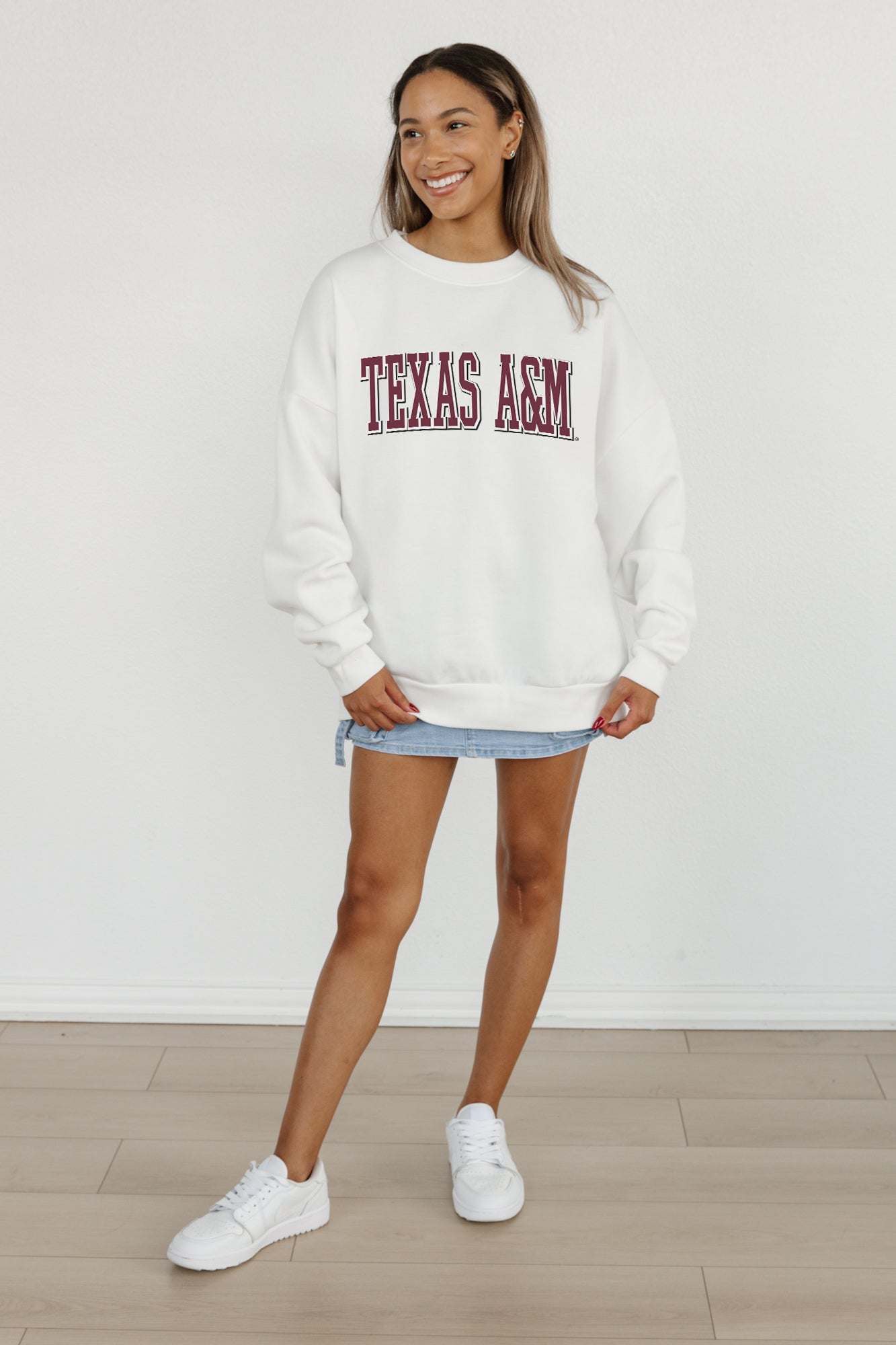 TEXAS A&M AGGIES ALL-STAR APPEAL PREMIUM FLEECE DROP SHOULDER CREWNECK PULLOVER BY MADI PREWETT TROUTT