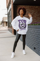 TCU HORNED FROGS BASES LOADED PREMIUM FLEECE DROP SHOULDER CREWNECK PULLOVER