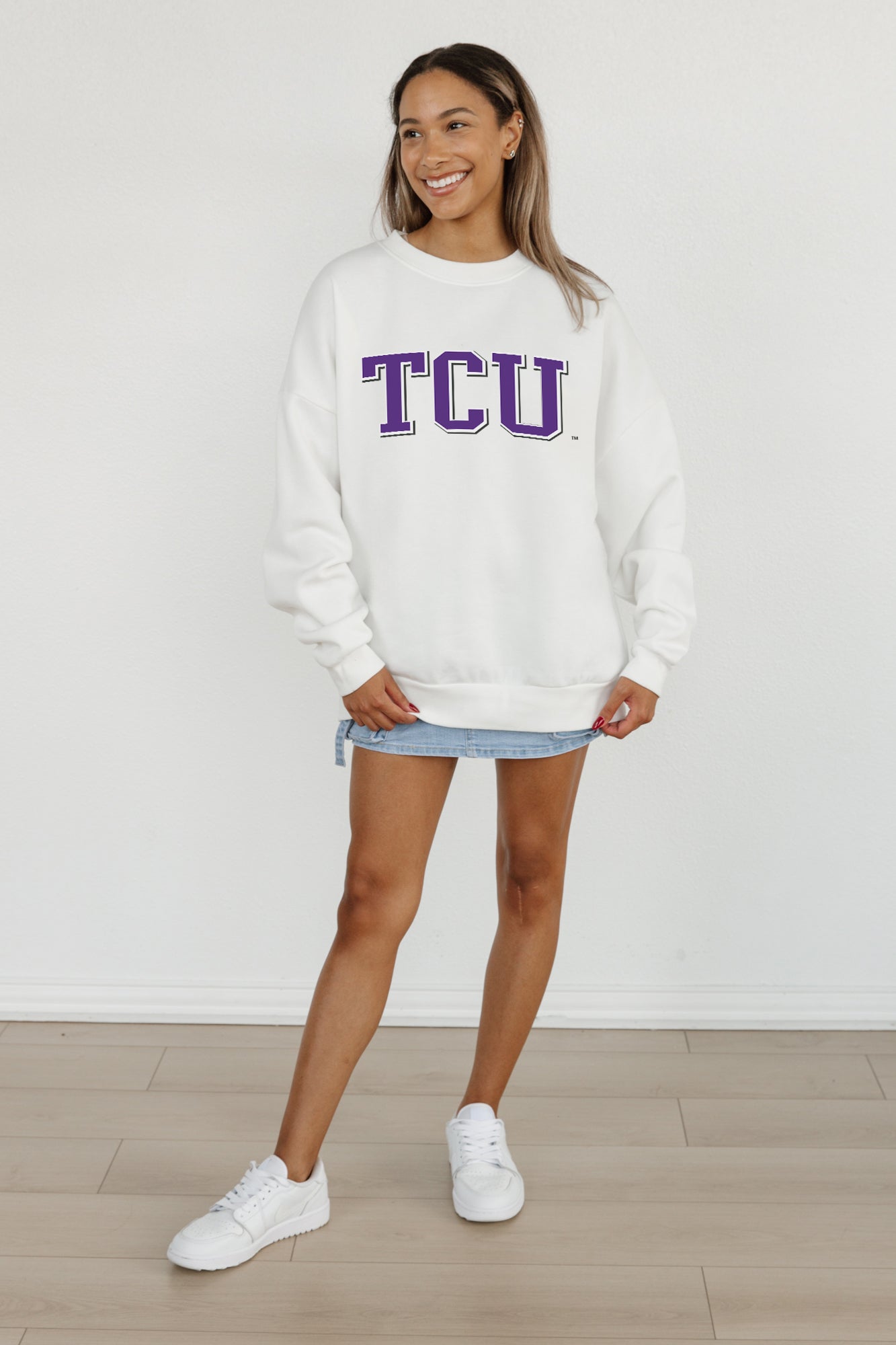 TCU HORNED FROGS ALL-STAR APPEAL PREMIUM FLEECE DROP SHOULDER CREWNECK PULLOVER BY MADI PREWETT TROUTT