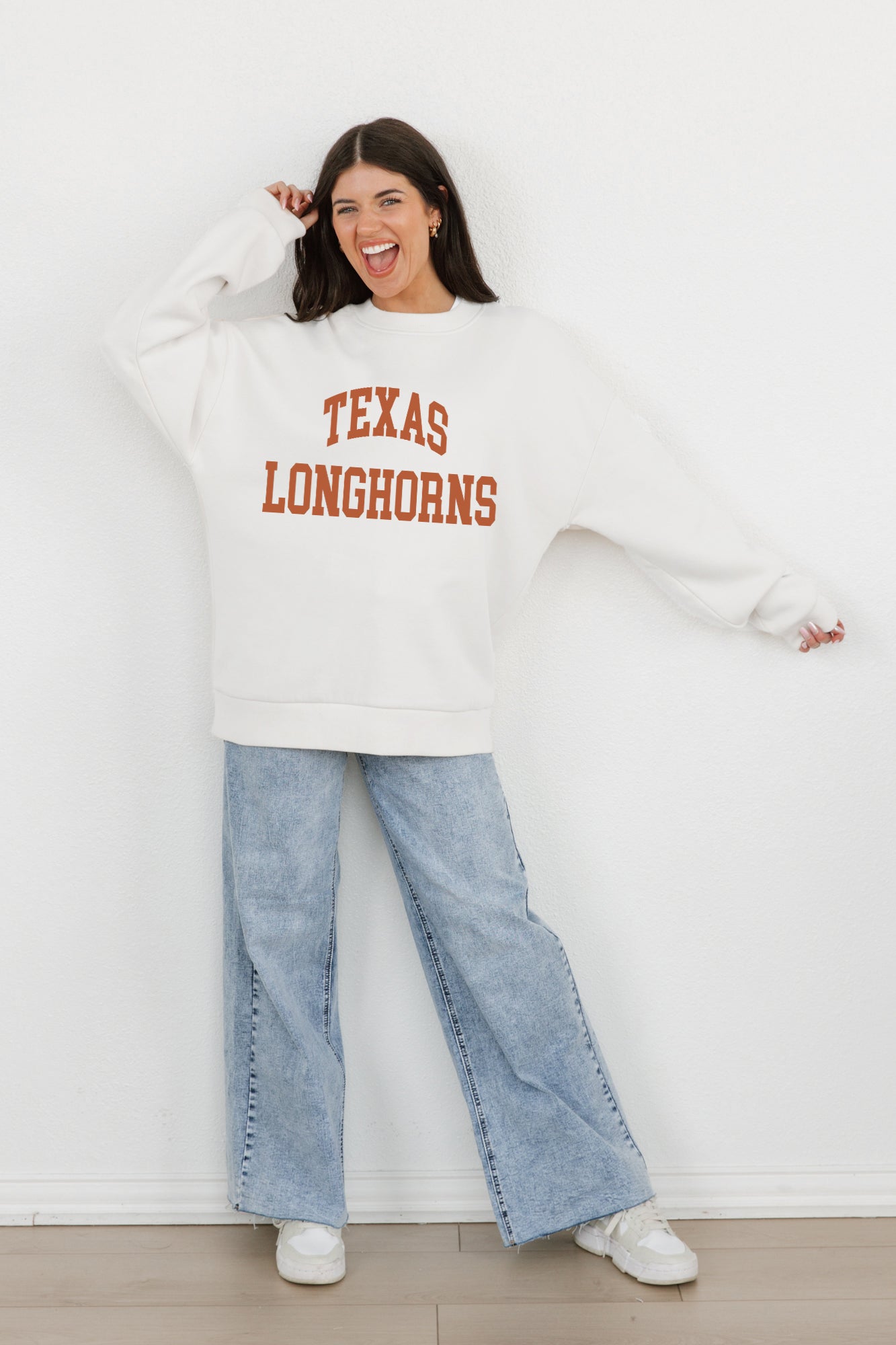 TEXAS LONGHORNS ALL-STAR STYLE PREMIUM FLEECE DROP SHOULDER CREWNECK PULLOVER BY MADI PREWETT TROUTT